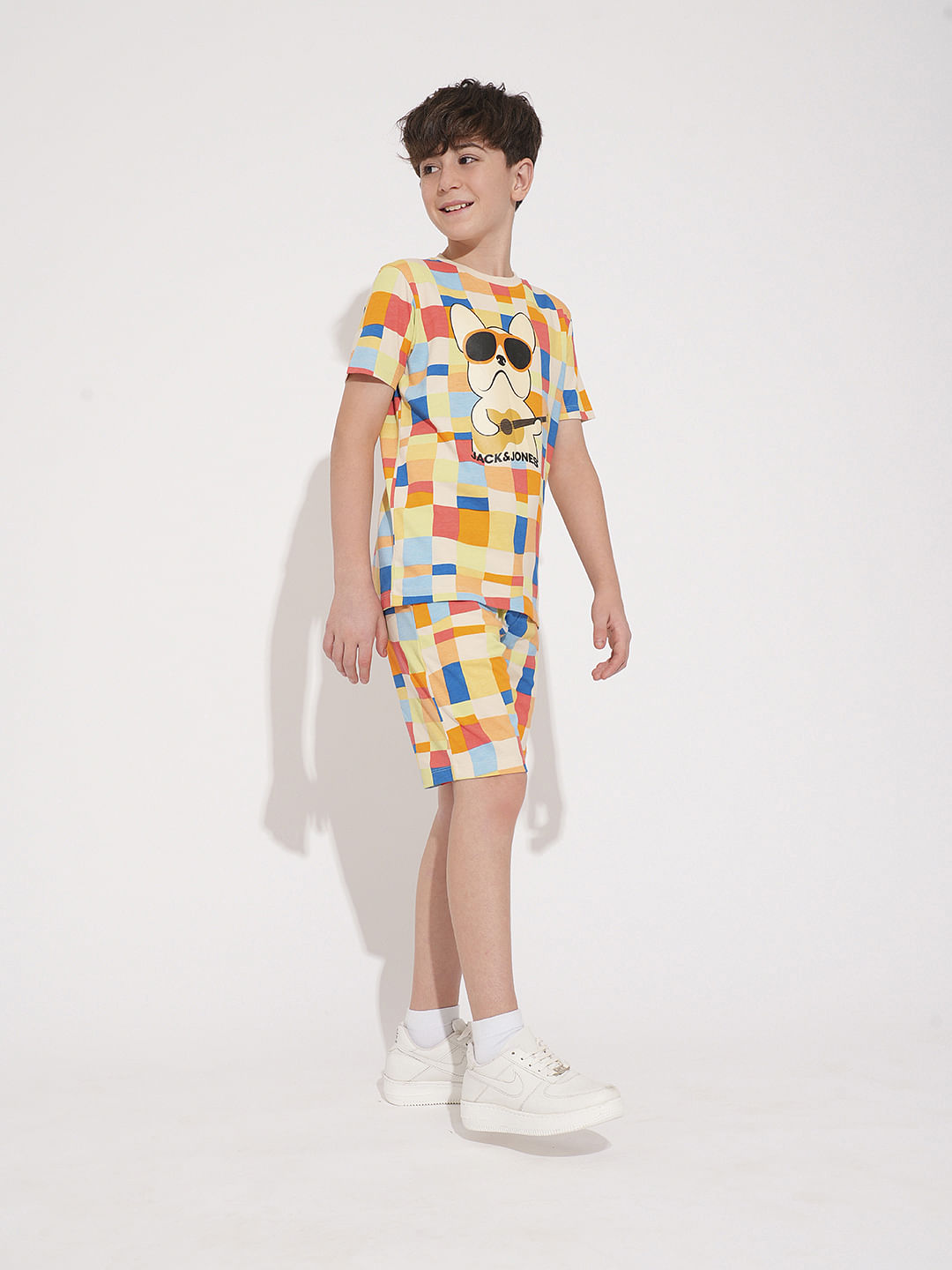 Boys Beige Check Co-ord Set T-shirt