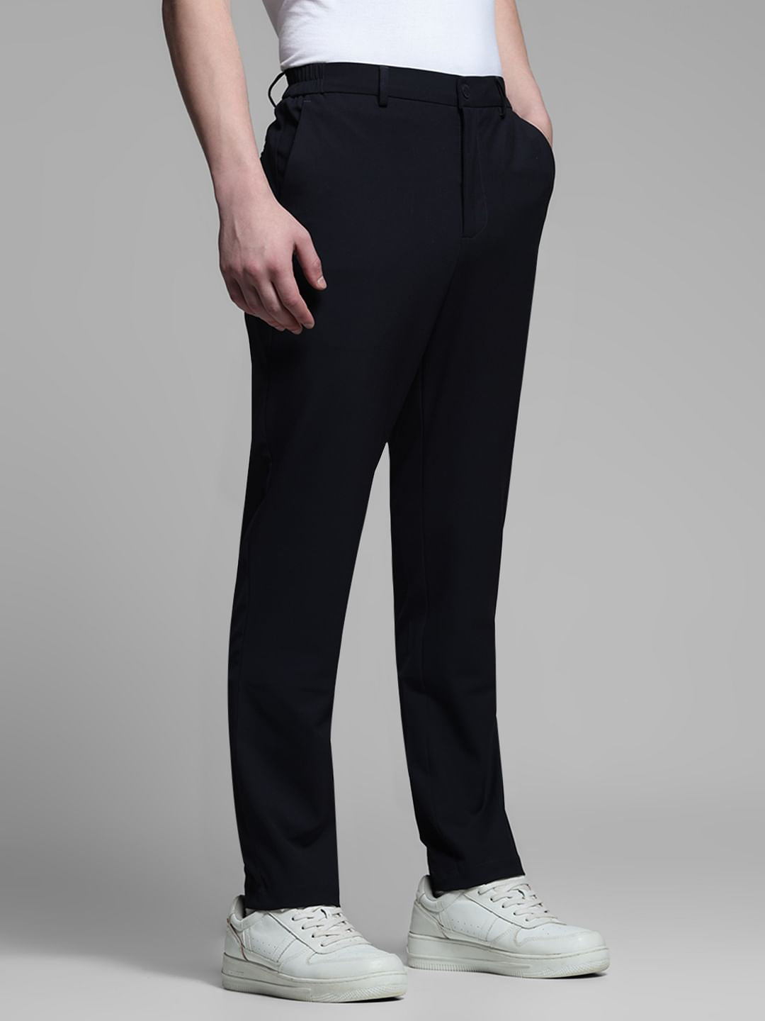 Navy Blue Low Rise Stretch Trousers