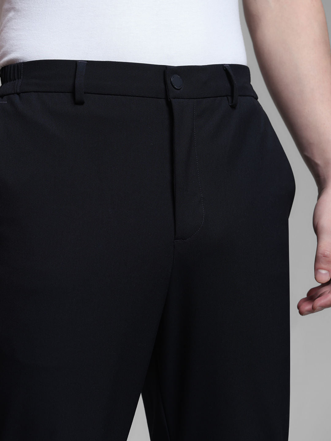 Navy Blue Low Rise Stretch Trousers