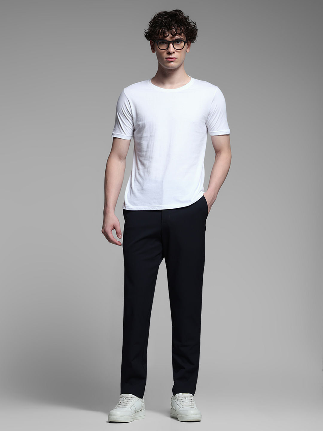 Navy Blue Low Rise Stretch Trousers