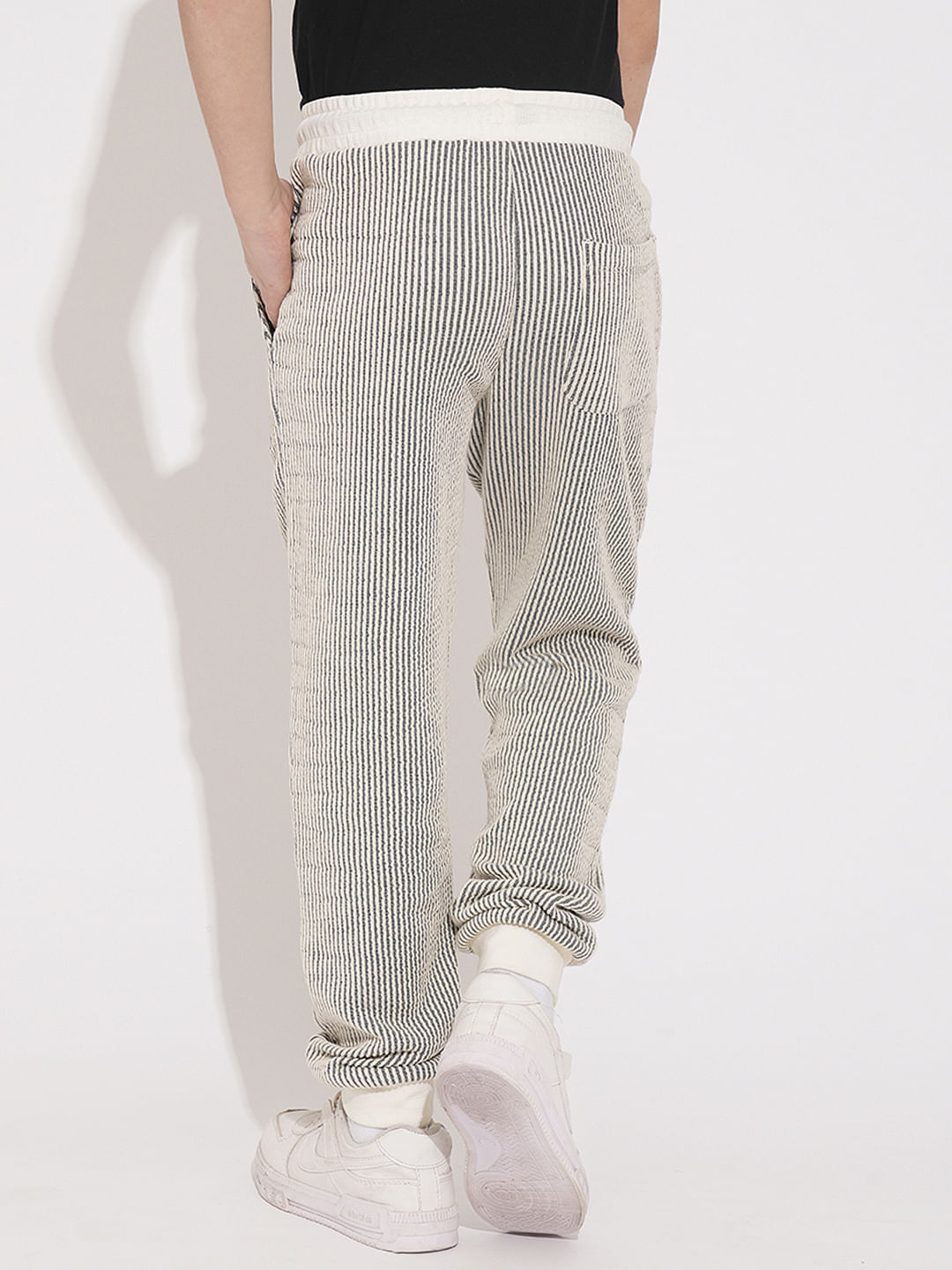 Boys White Striped Co-ord Set Sweatpants