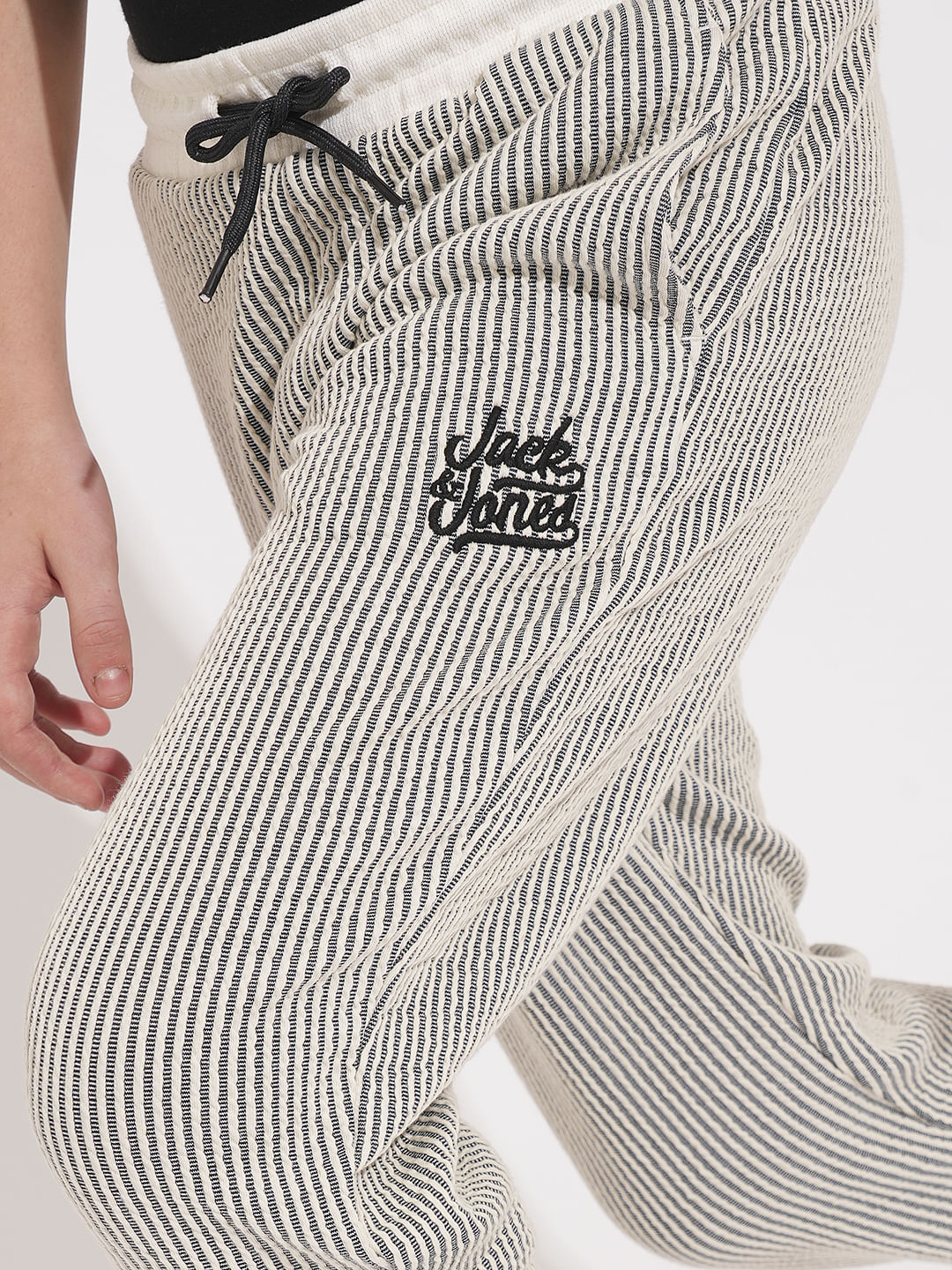 Boys White Striped Co-ord Set Sweatpants