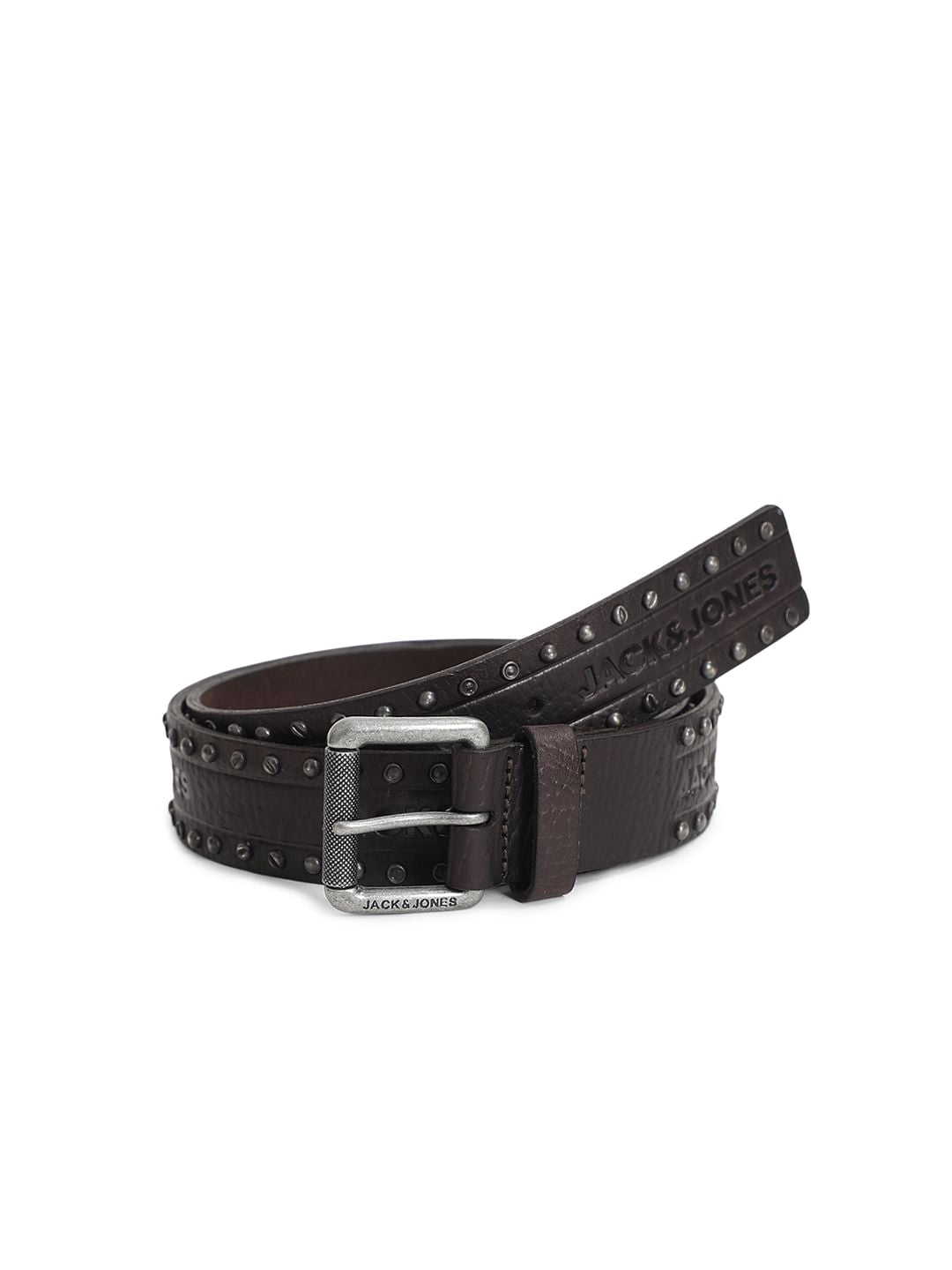 Dark Brown Studded Leather Belt