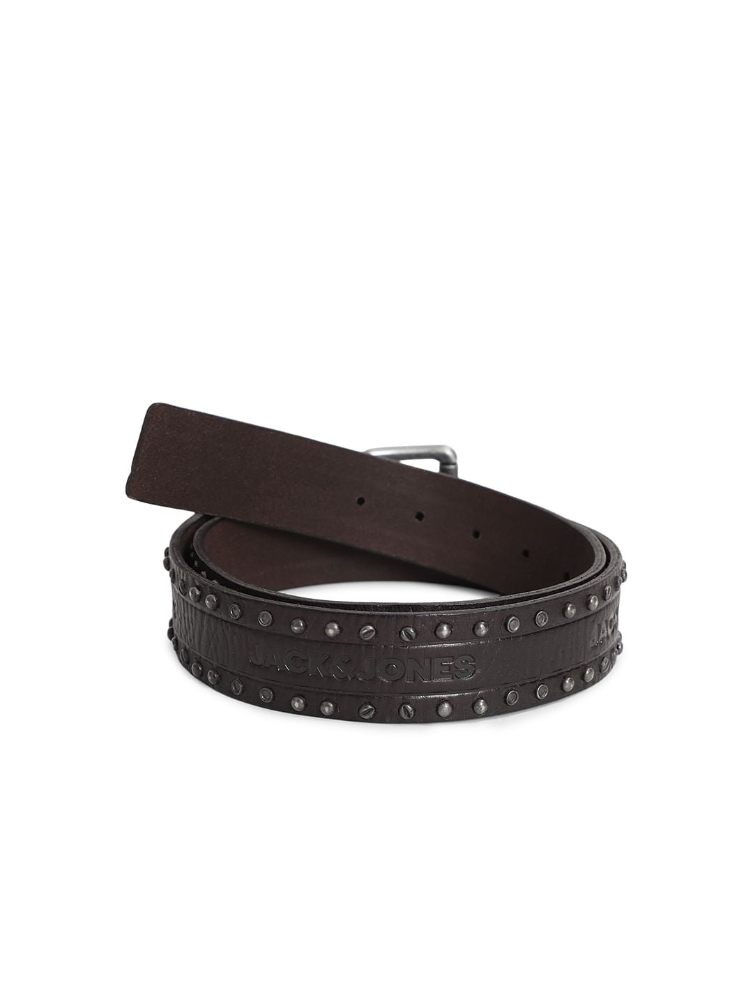 Dark Brown Studded Leather Belt