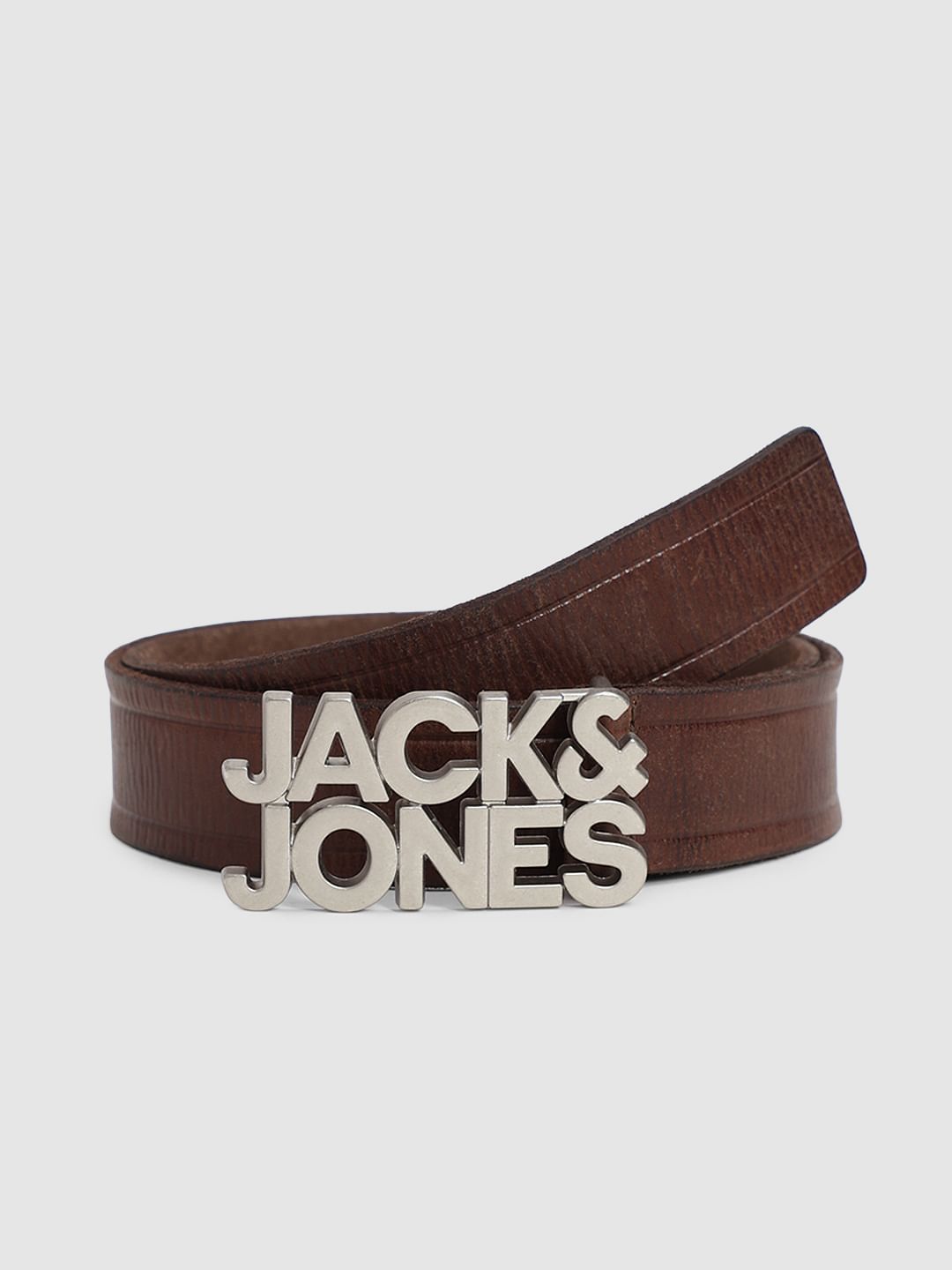 Brown Logo Buckle Leather Belt
