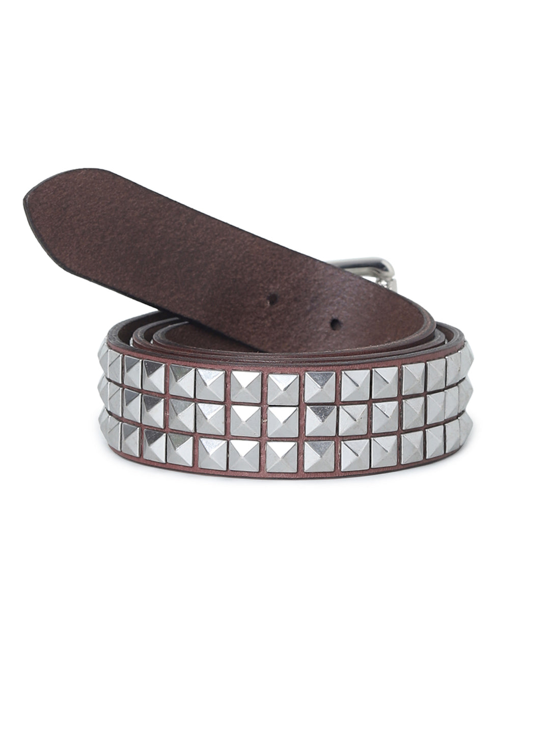Studded Leather Belt - Dark Brown