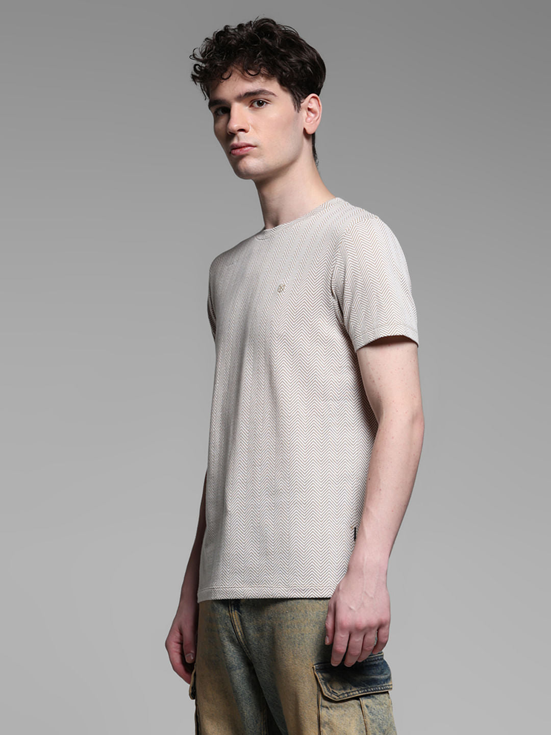 BEIGE PRINTED T-SHIRT