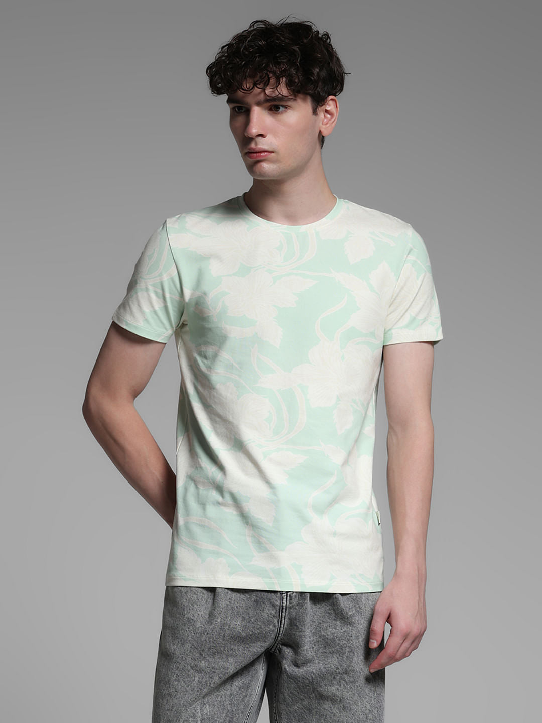 Light Green Printed Crew Neck T-shirt
