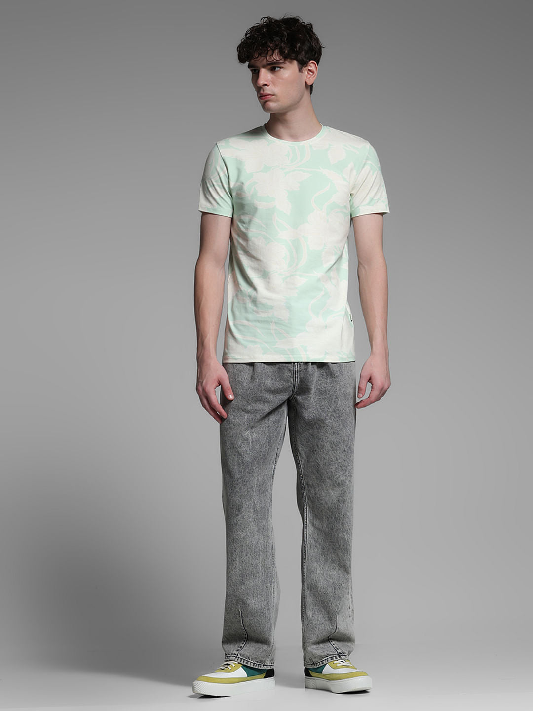 Light Green Printed Crew Neck T-shirt