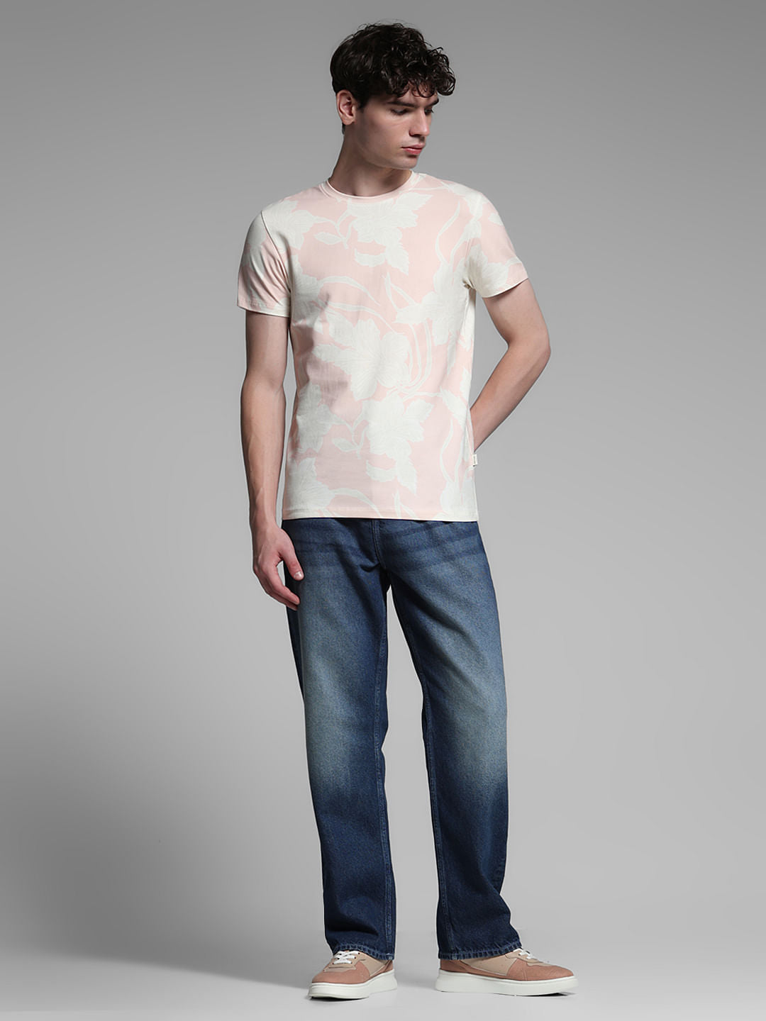 Light Pink Printed Crew Neck T-shirt