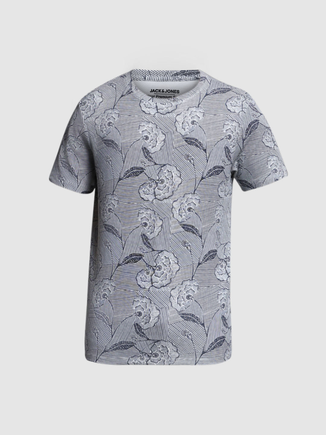 Blue Floral Print Cotton T-shirt