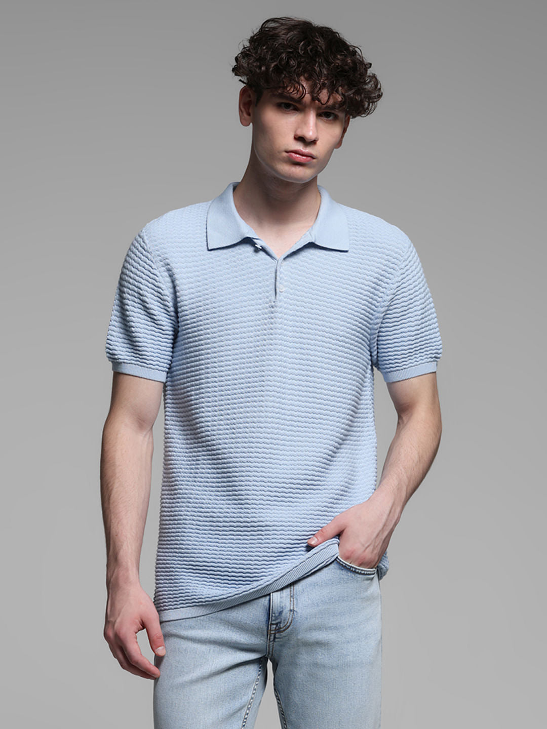 BLUE KNITTED POLO