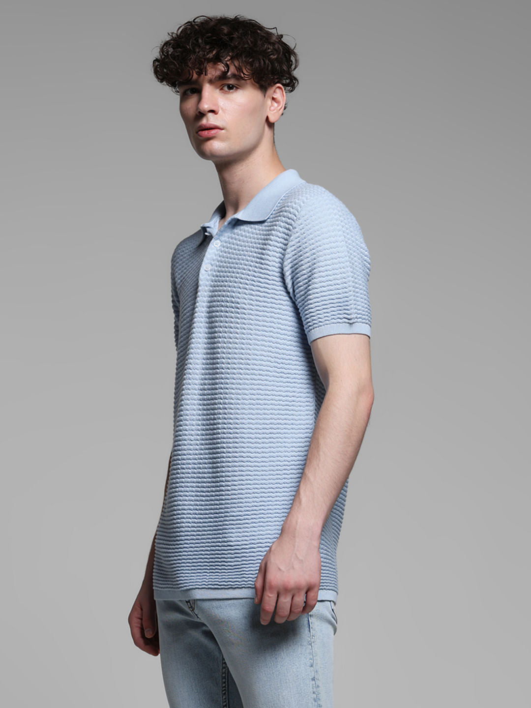 BLUE KNITTED POLO