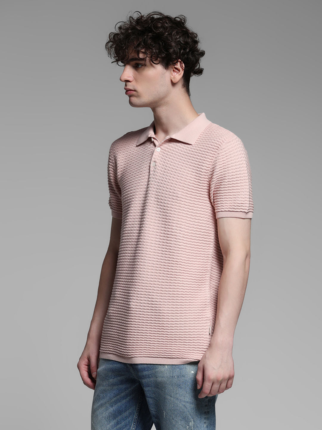 Pink Knitted Cotton Polo