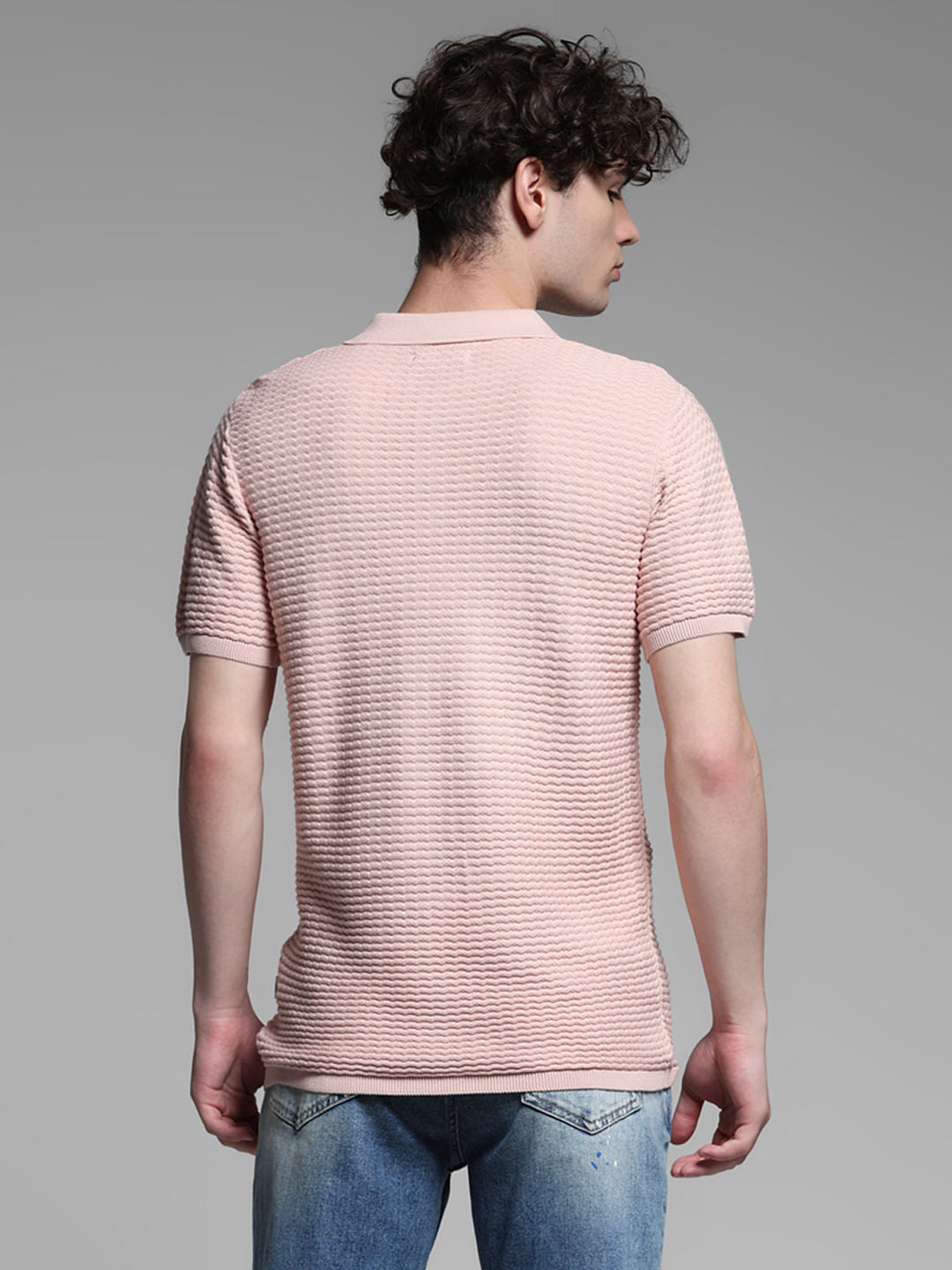 Pink Knitted Cotton Polo