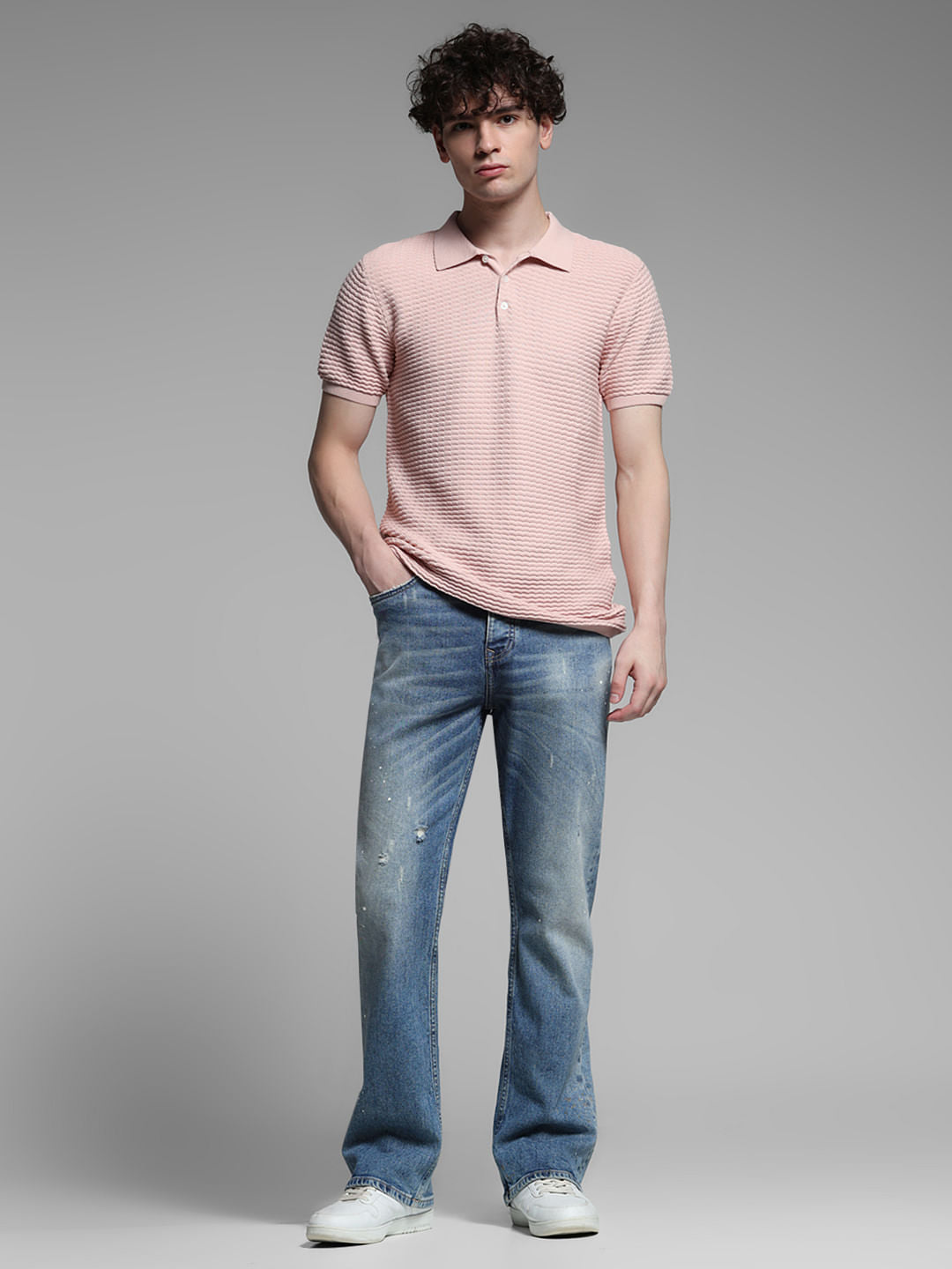 Pink Knitted Cotton Polo