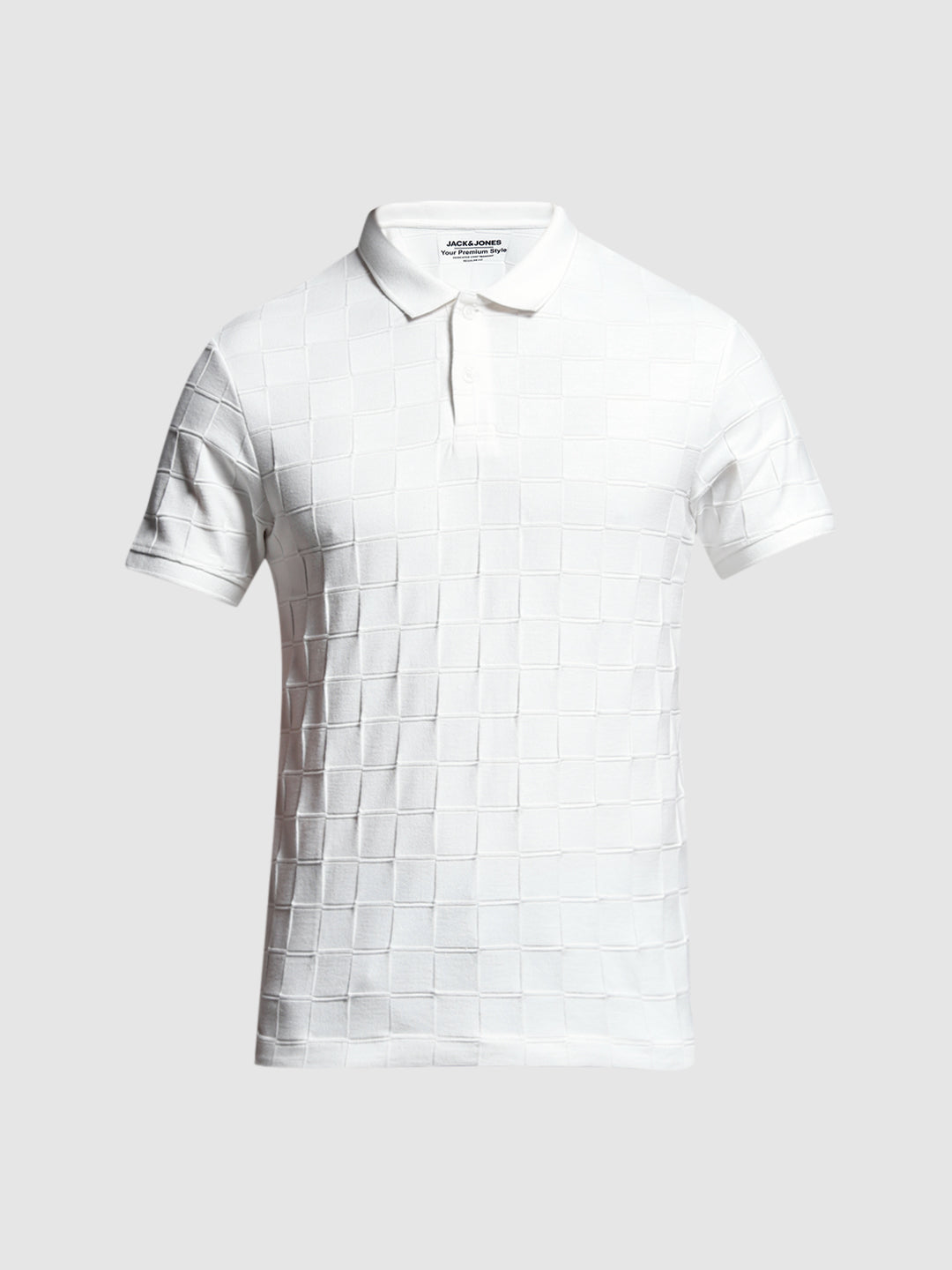 JACK&JONES White Regular Fit Textured T-Shirts