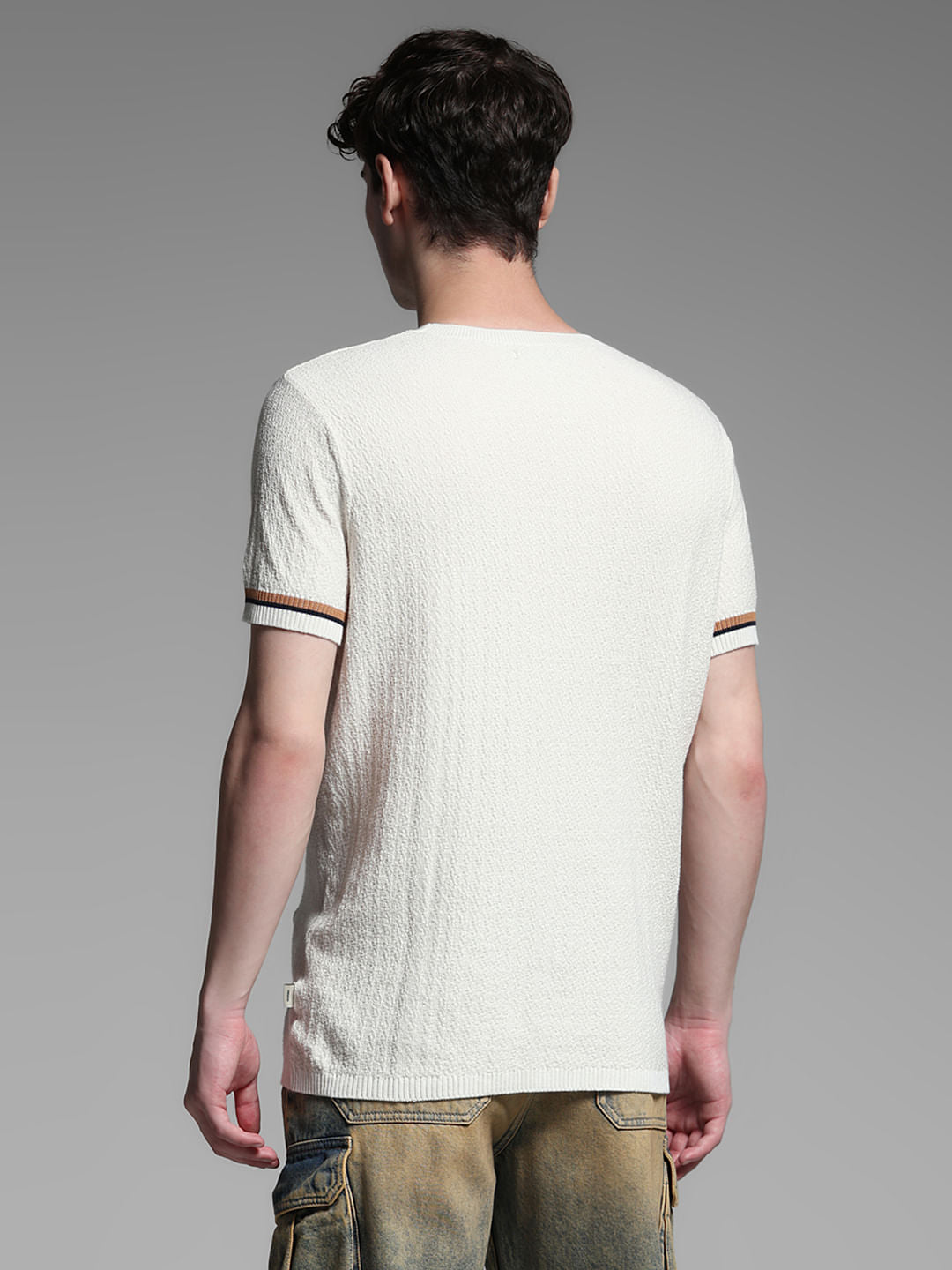 White Knitted Crew Neck Pullover