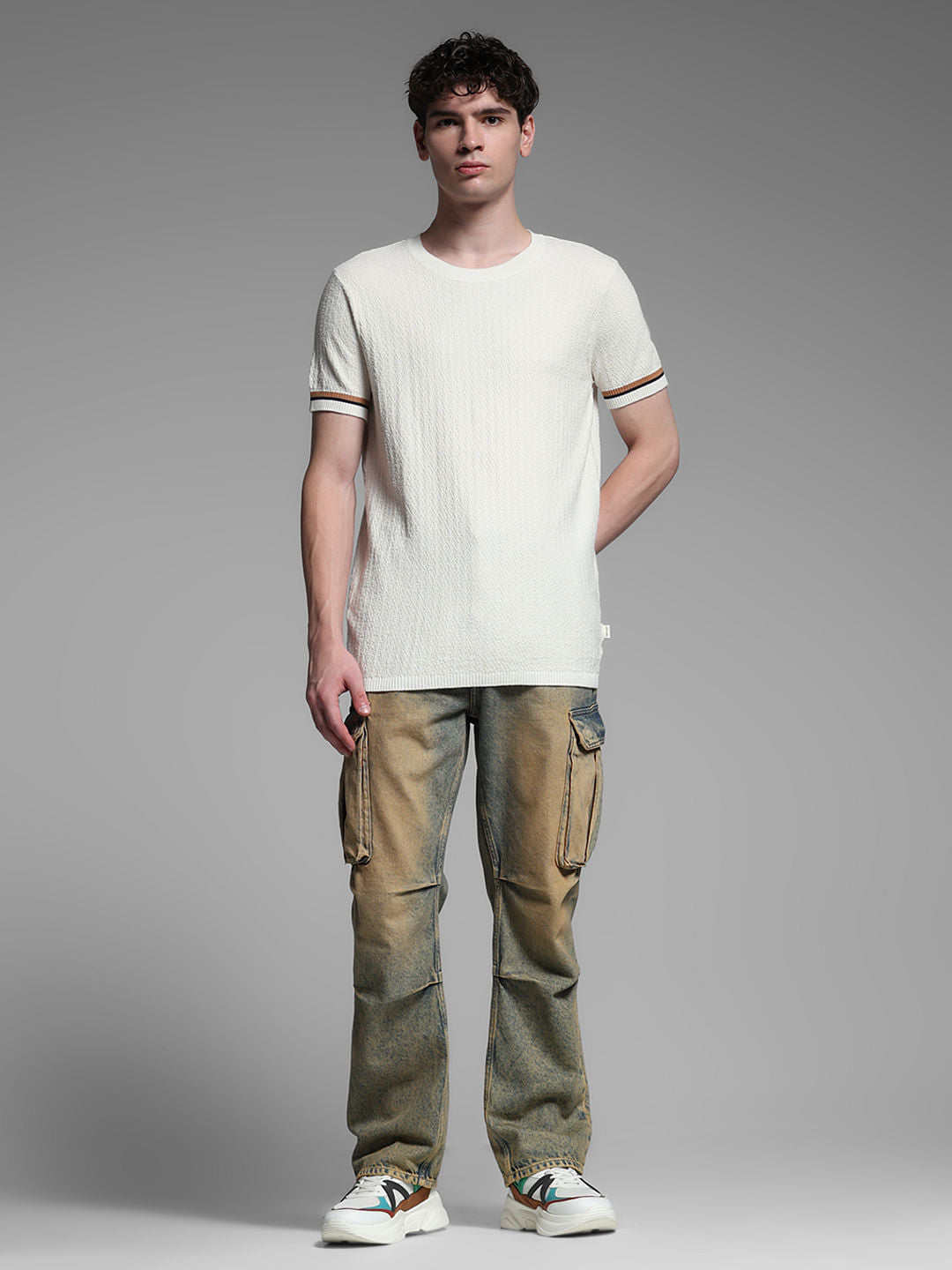 White Knitted Crew Neck Pullover