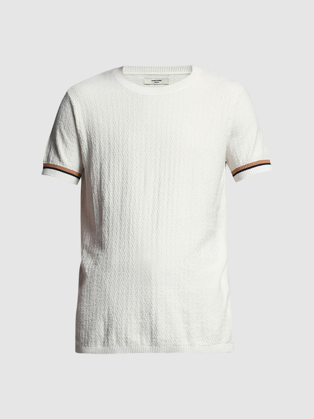 White Knitted Crew Neck Pullover