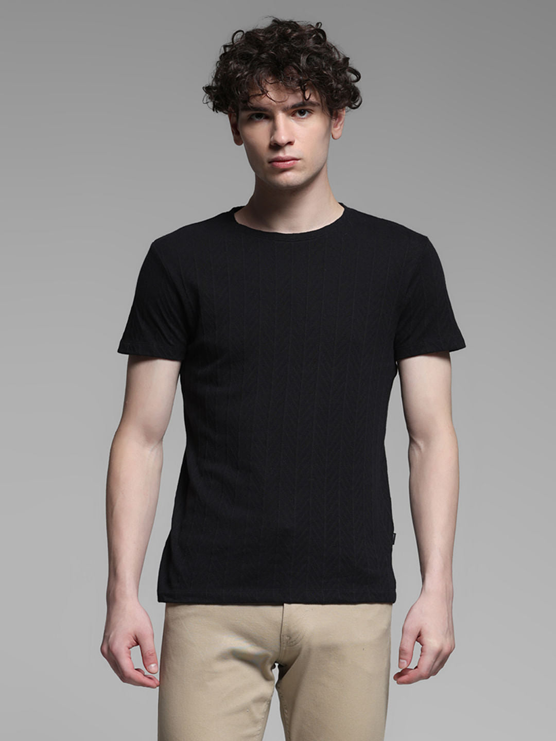 Black Jacquard Cotton T-shirt