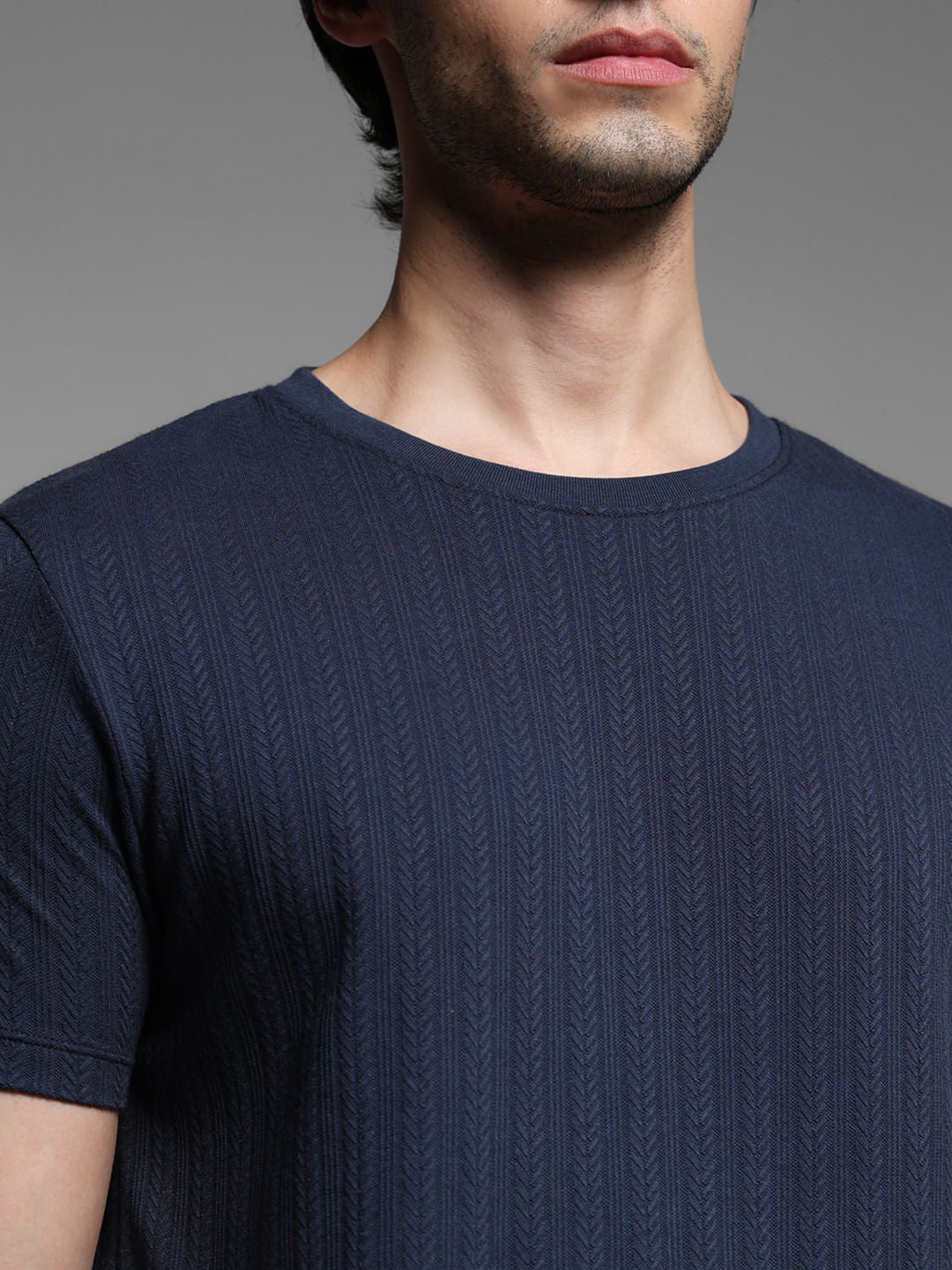 Blue Jacquard Crew Neck T-shirt