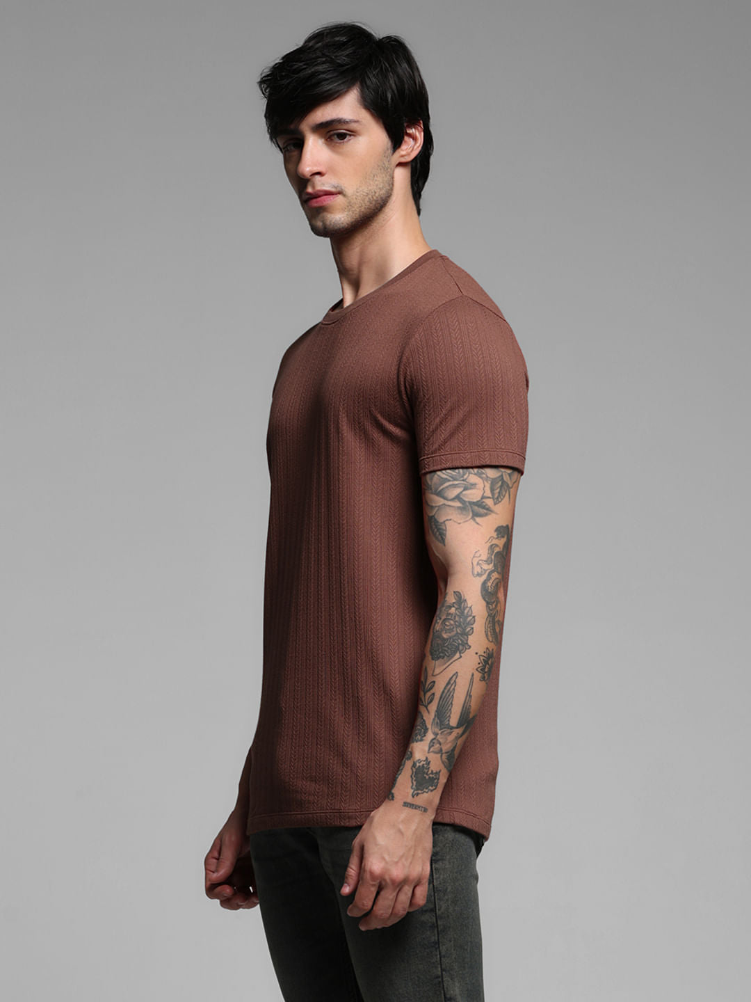 Rust Red Jacquard Knitted T-shirt
