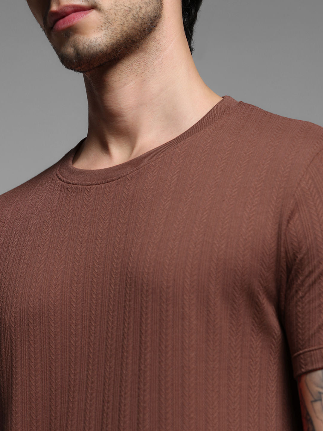 Rust Red Jacquard Knitted T-shirt