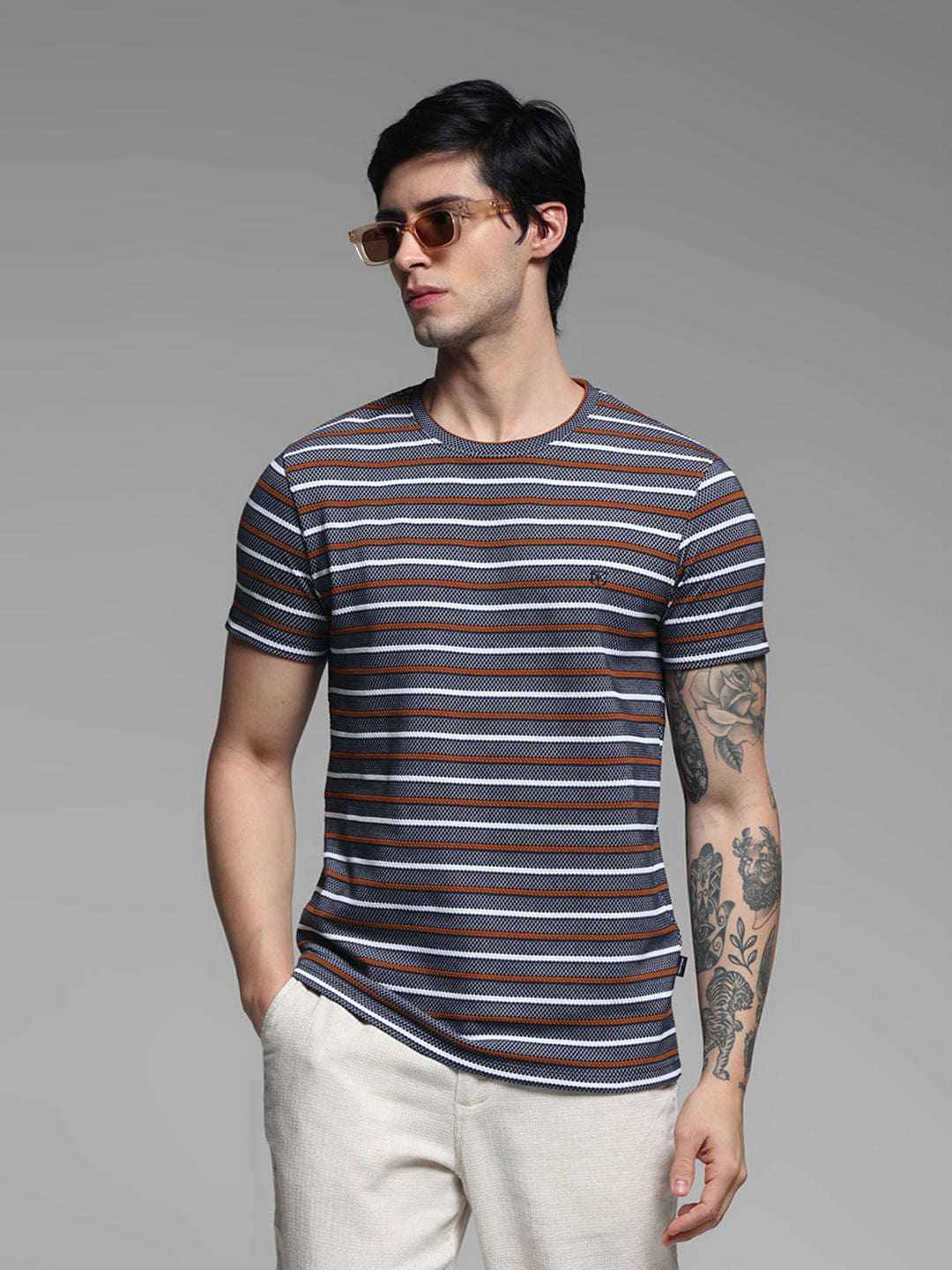 DARK BLUE STRIP T-SHIRT