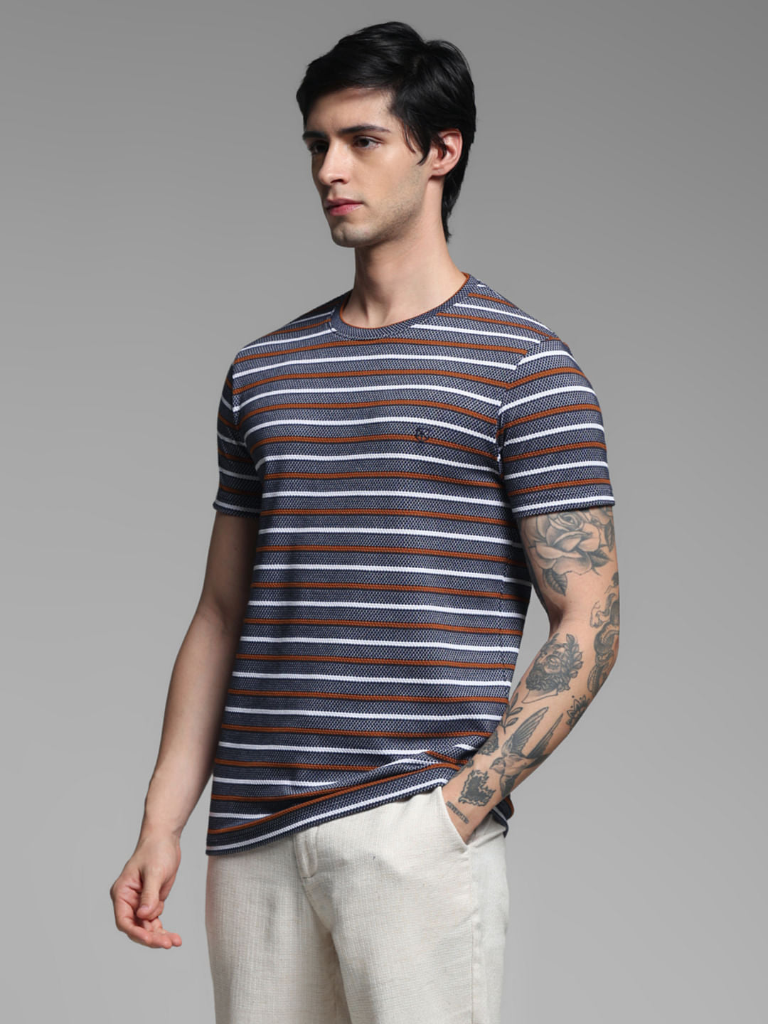 DARK BLUE STRIP T-SHIRT