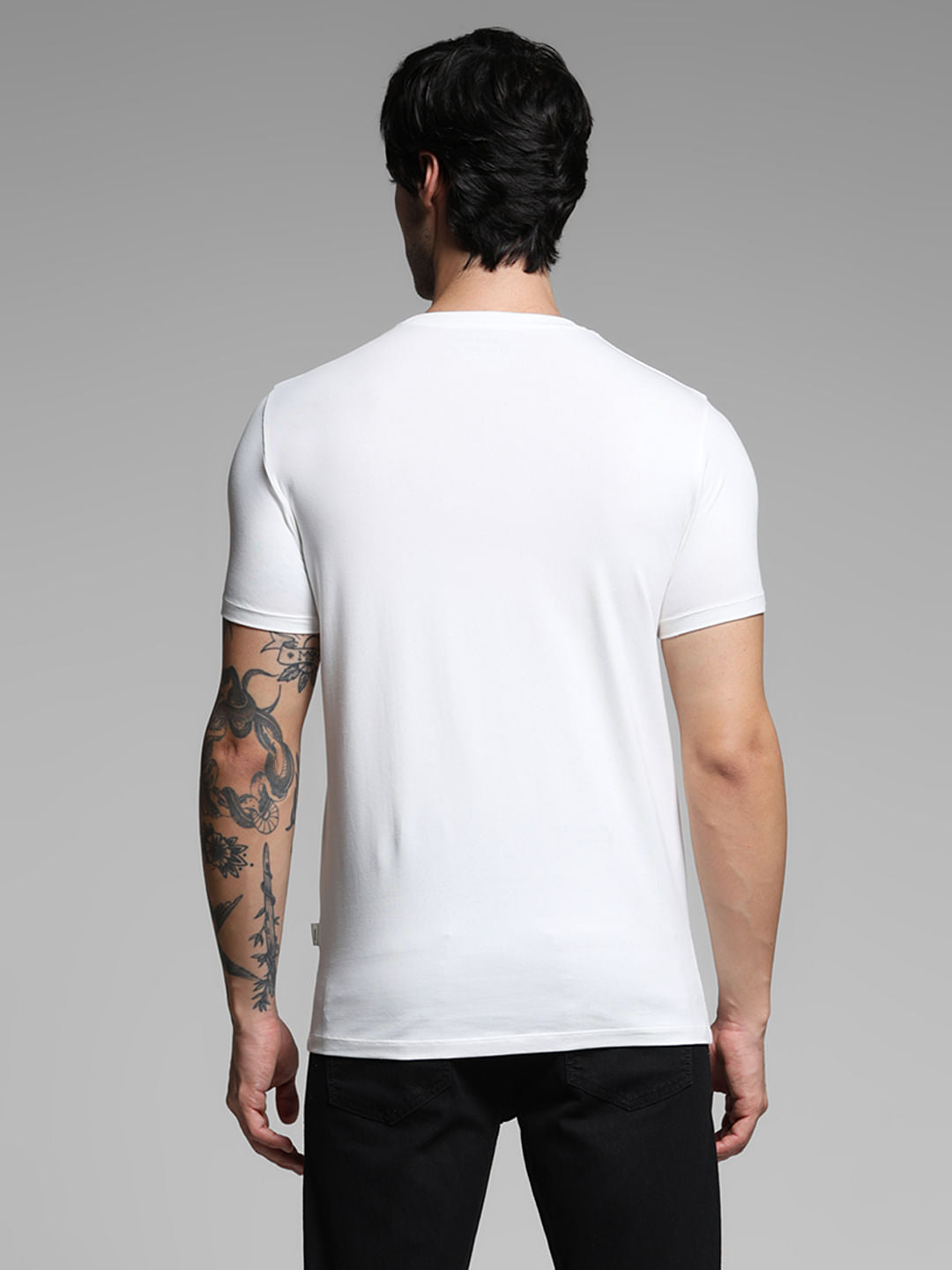 White Printed Crew Neck Slim Fit T-shirt