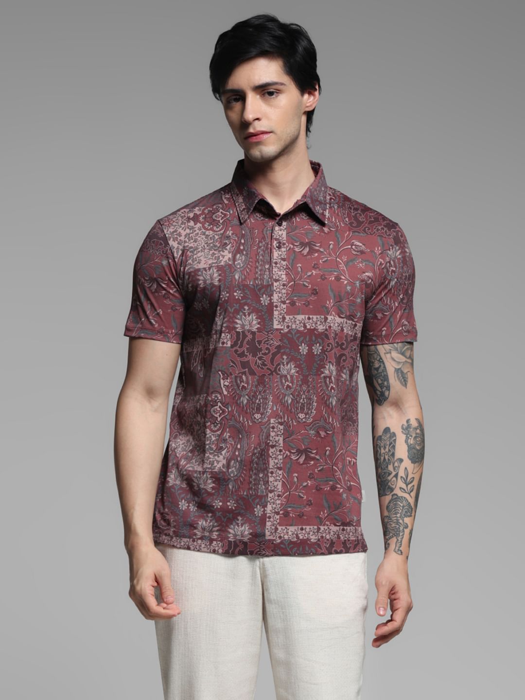 BRICK RED FLORAL POLO