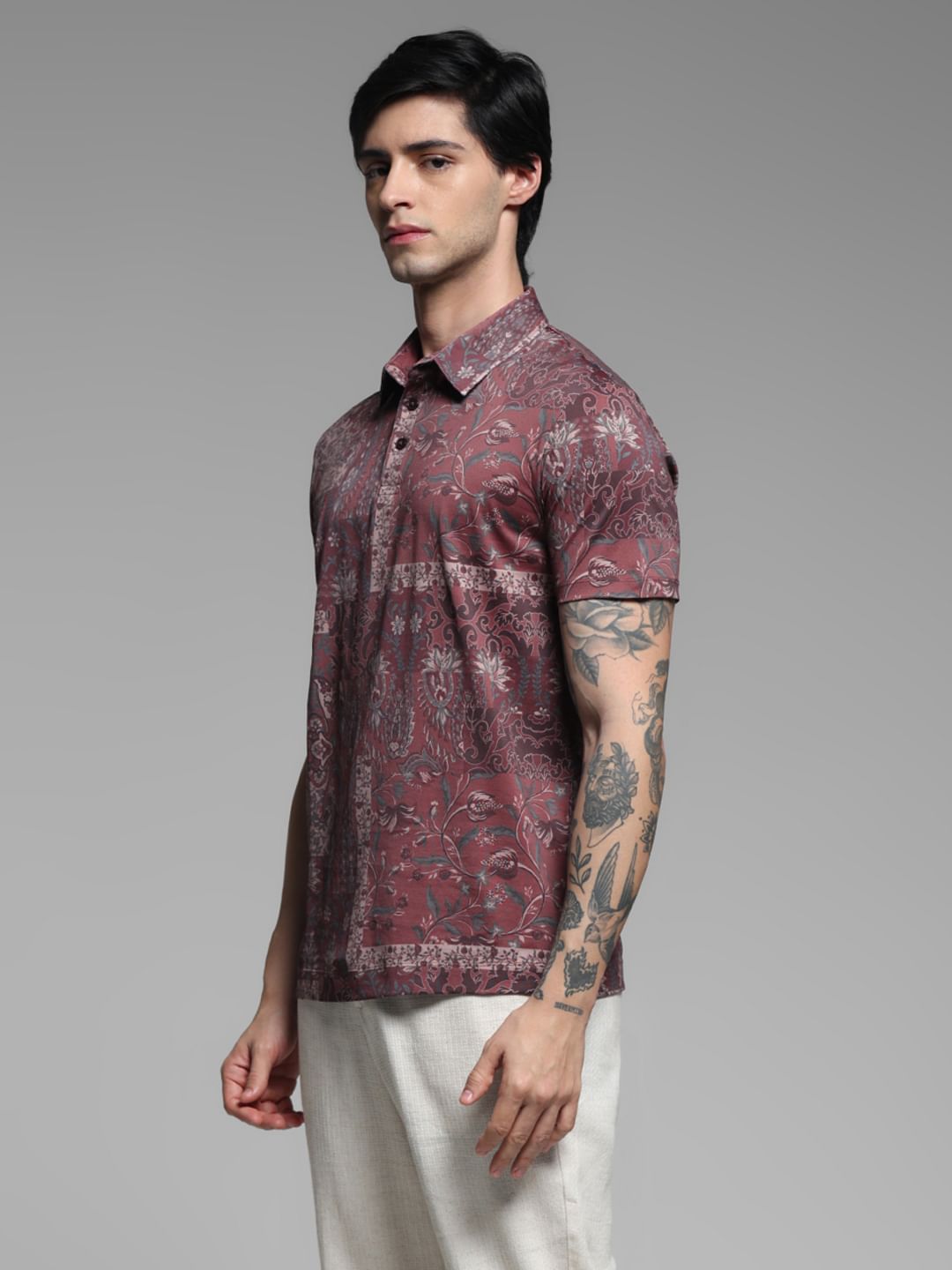 BRICK RED FLORAL POLO