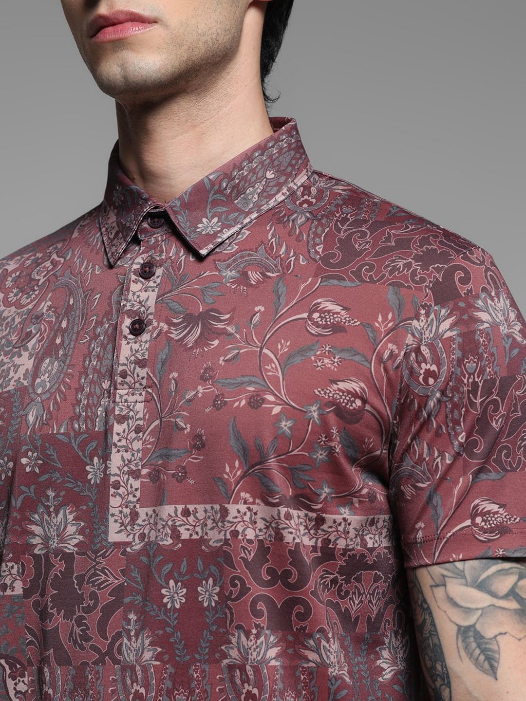 BRICK RED FLORAL POLO