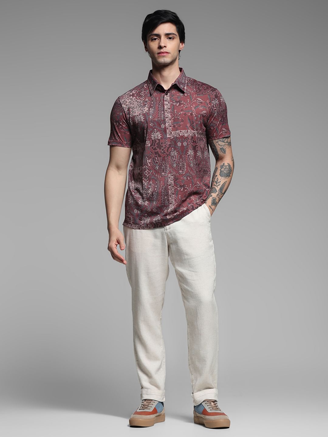 BRICK RED FLORAL POLO