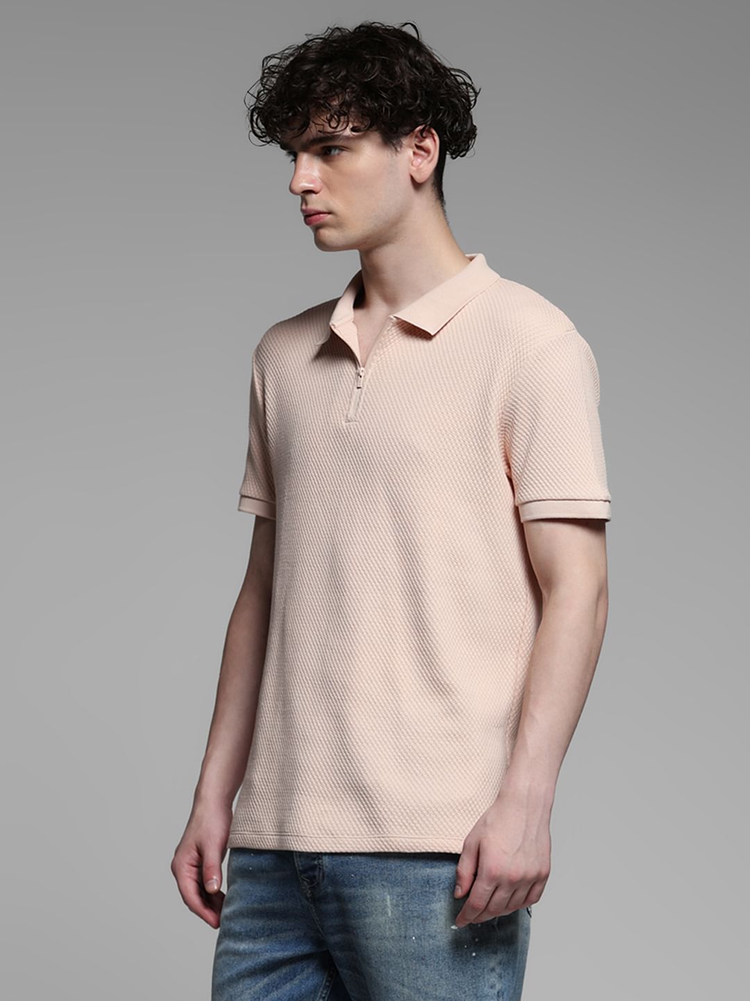 Pink Jacquard Cotton Polo