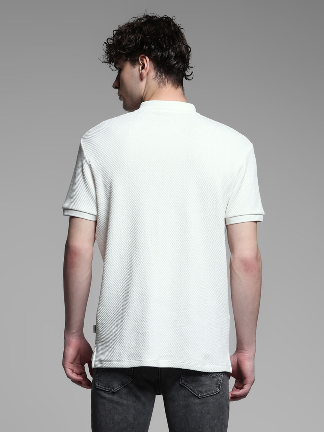 White Jacquard Cotton Polo