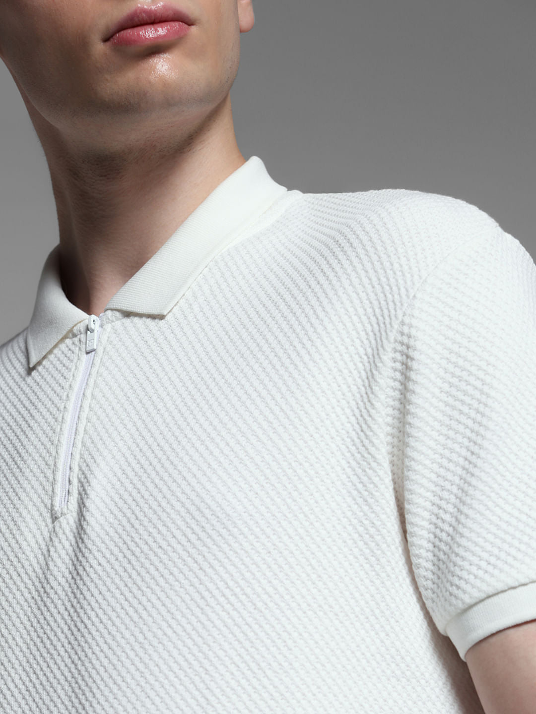 White Jacquard Cotton Polo