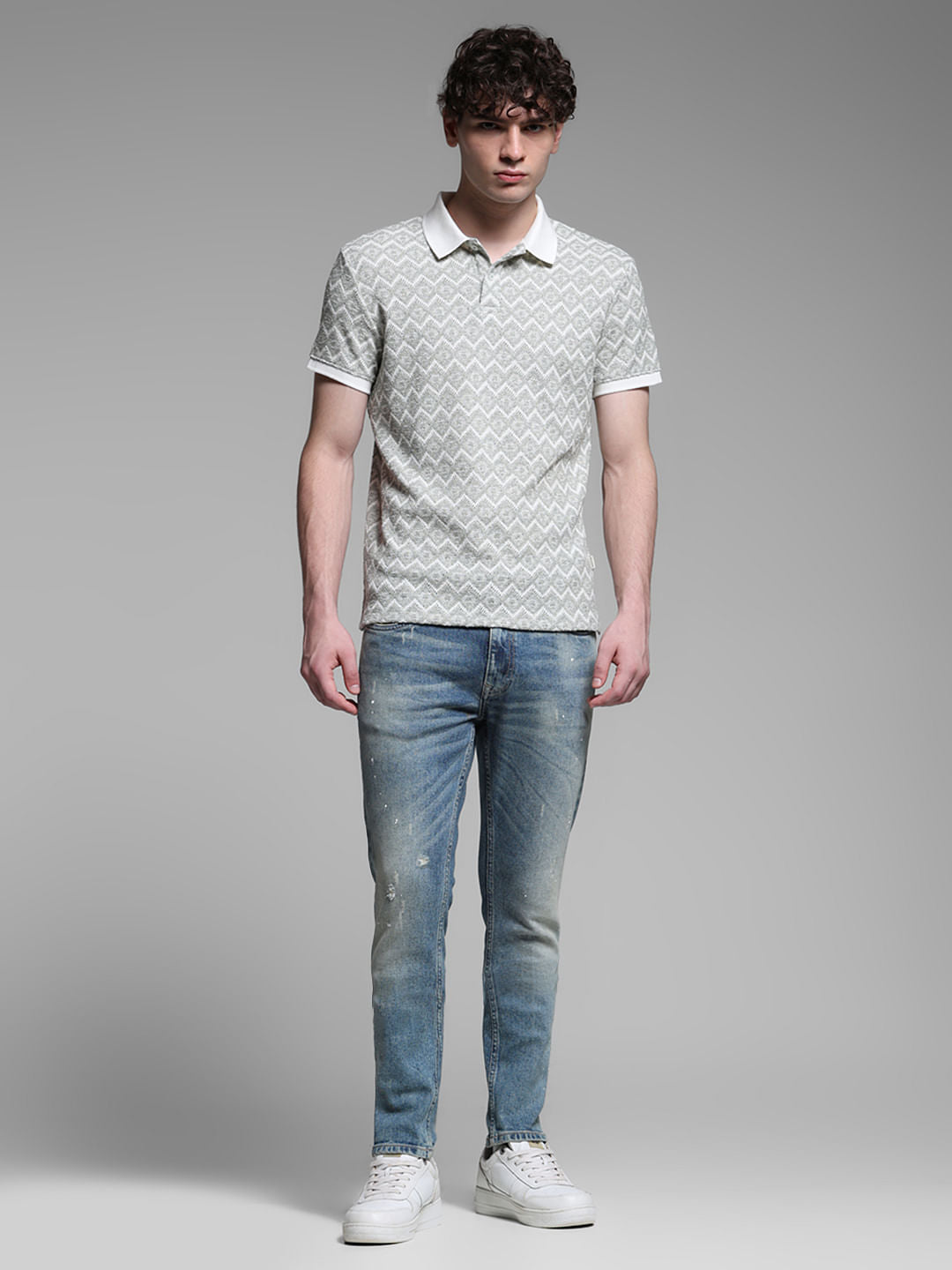 GREEN GEOMATRIC PRINT POLO