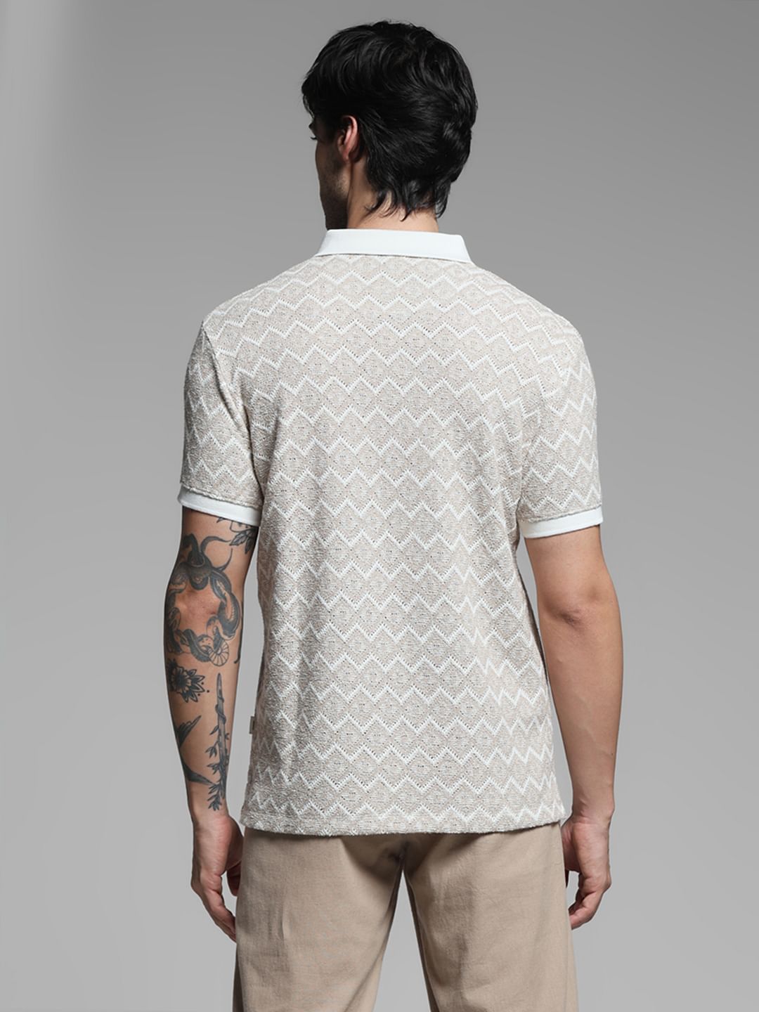 LIGHT BROWN GEOMATRIC PRINT POLO