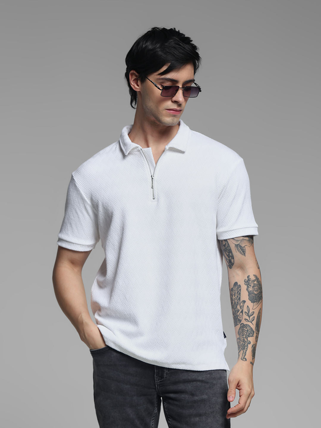 White Jacquard Polo