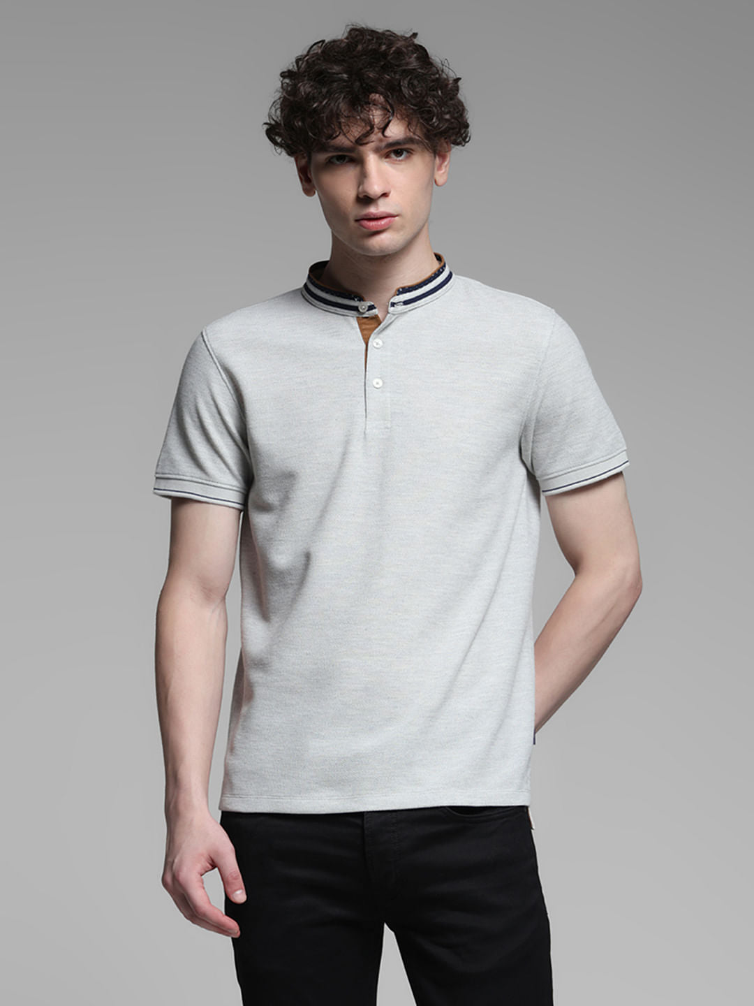 Light Grey Contrast Collar Polo