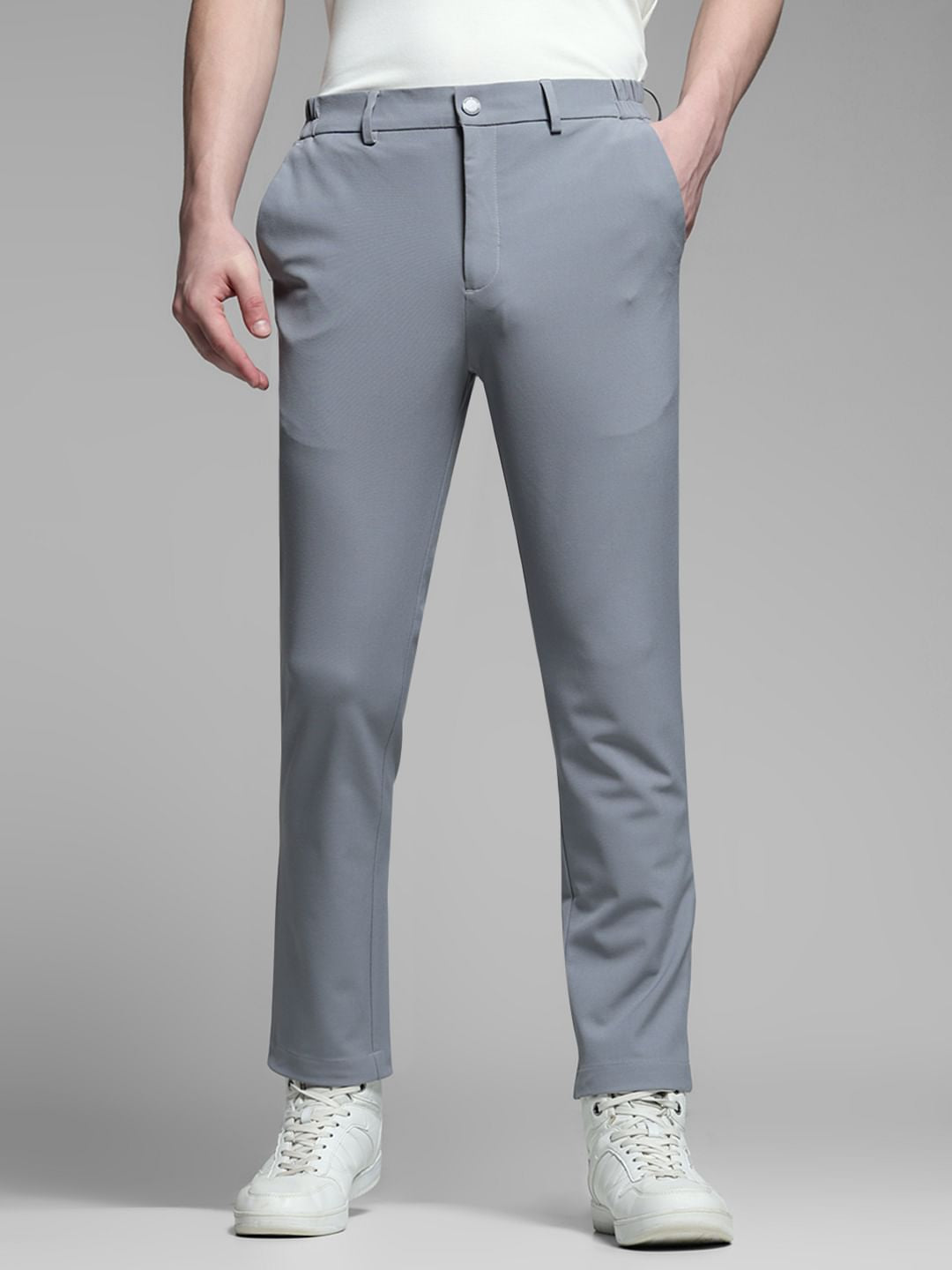 Light Grey Low Rise Stretch Trousers
