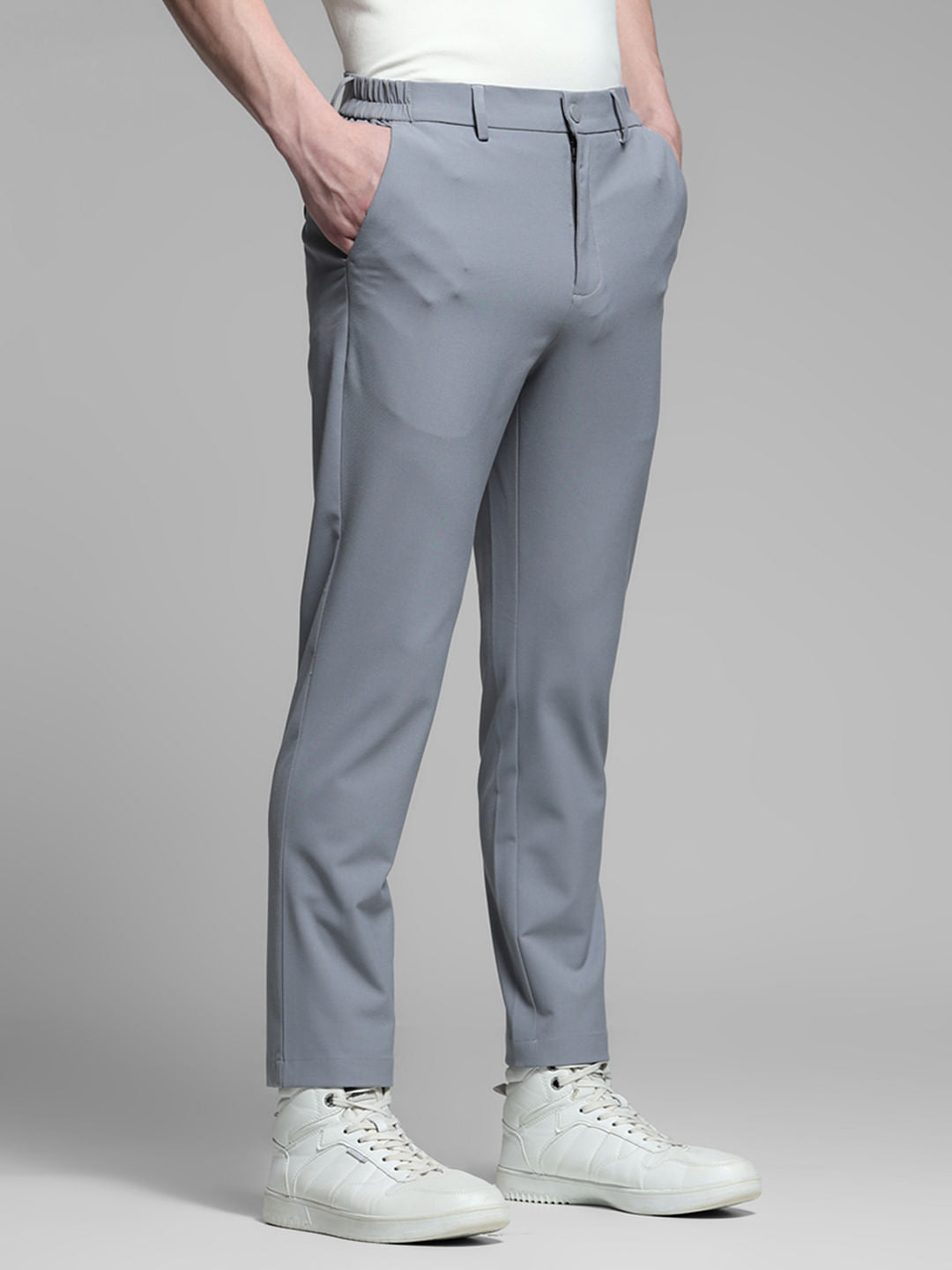 Light Grey Low Rise Stretch Trousers