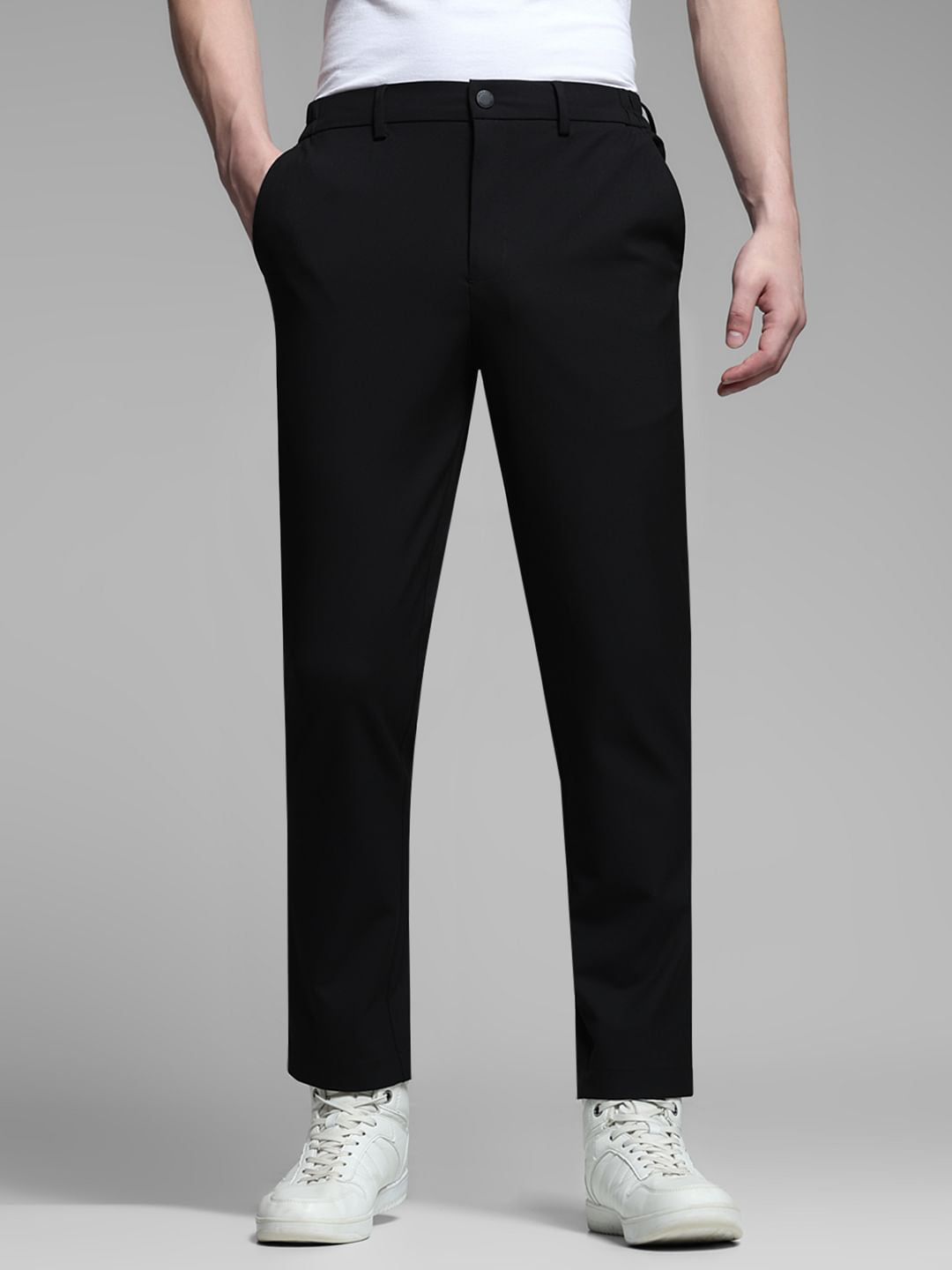 Black Low Rise Stretch Trousers - Main Image