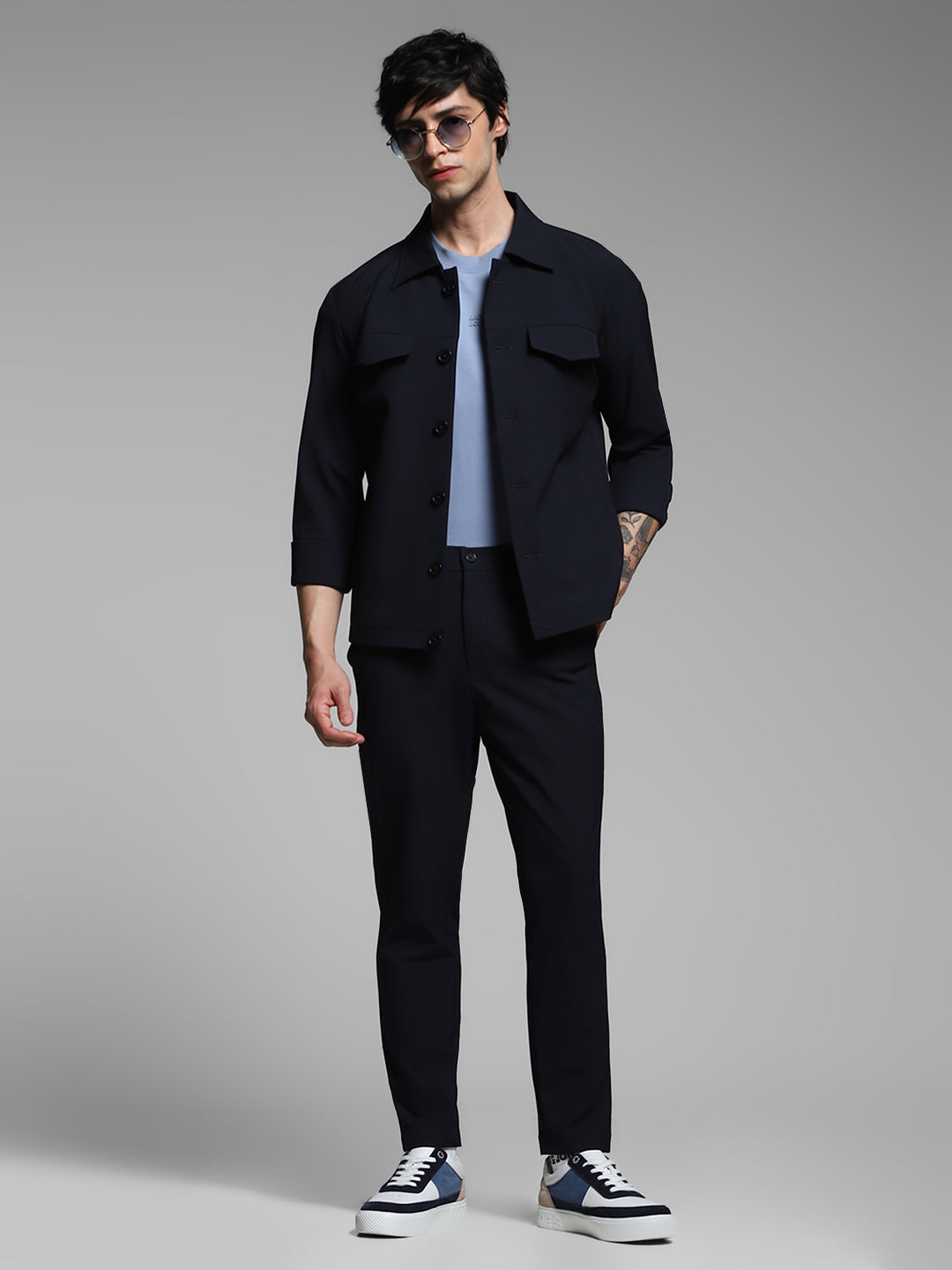 Men's Navy Blue Slim Fit Stretch Chinos