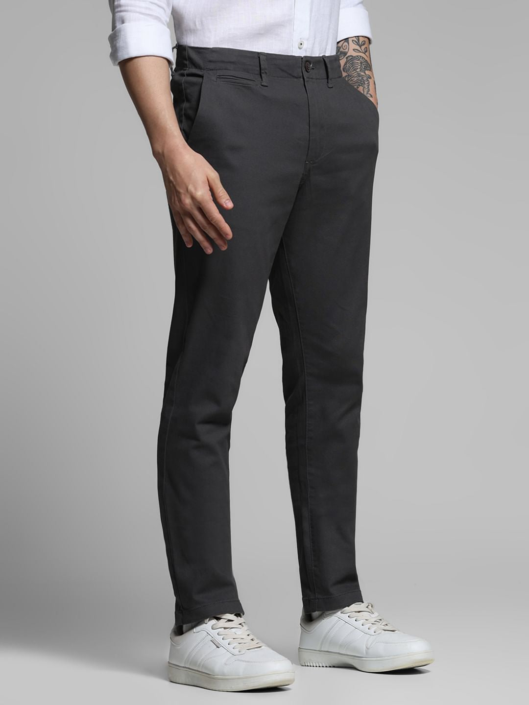 Dark Grey Low Rise Casual Pants