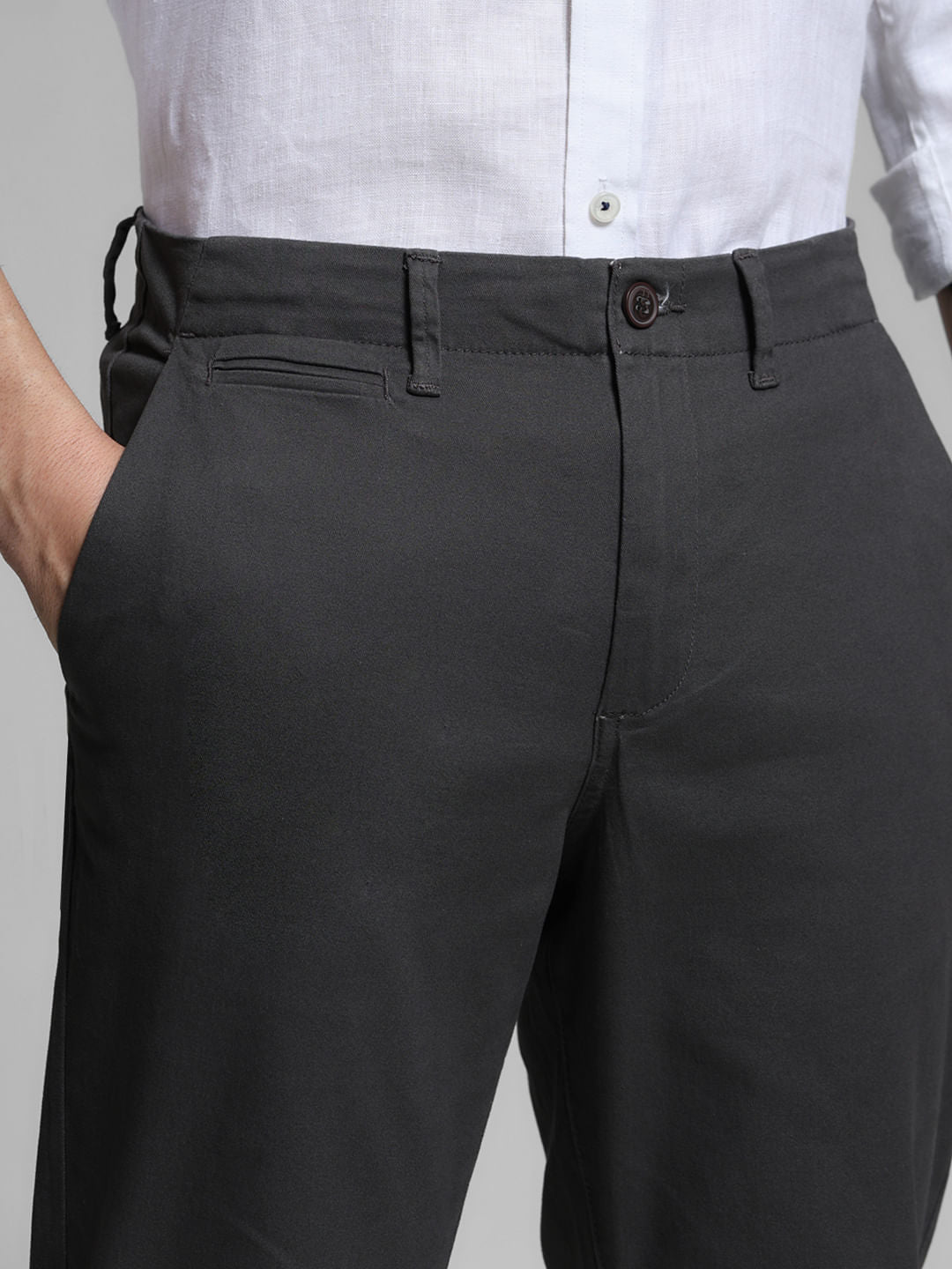 Dark Grey Low Rise Casual Pants