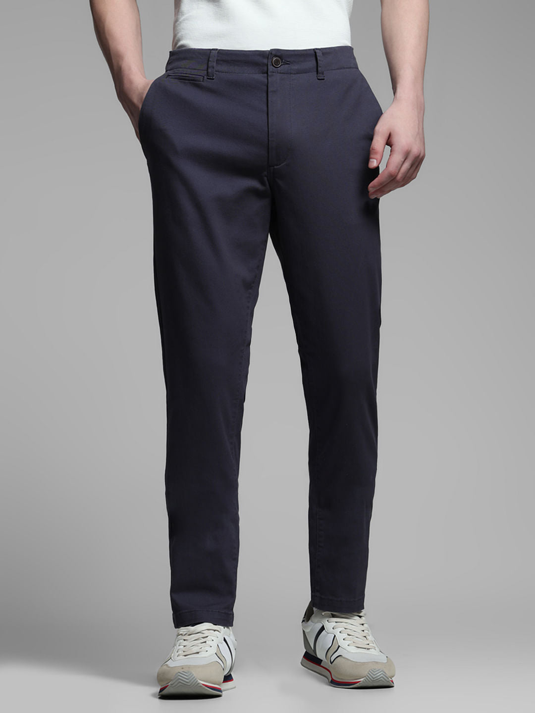 Navy Blue Mid Rise Chino Pants