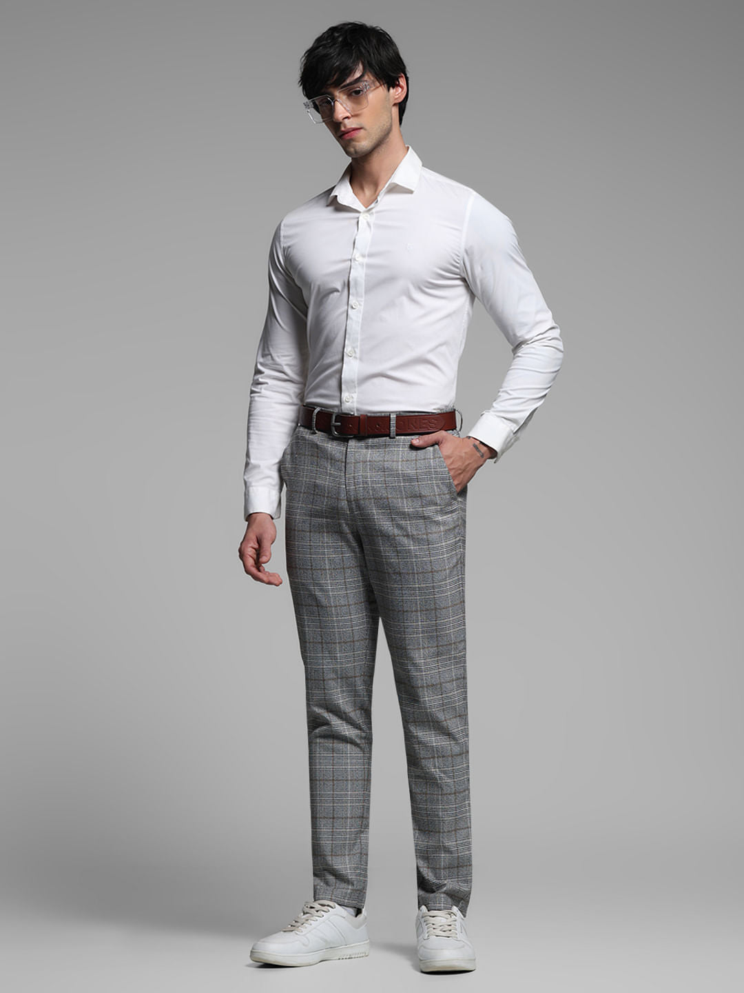 Grey Check Tailored Trousers